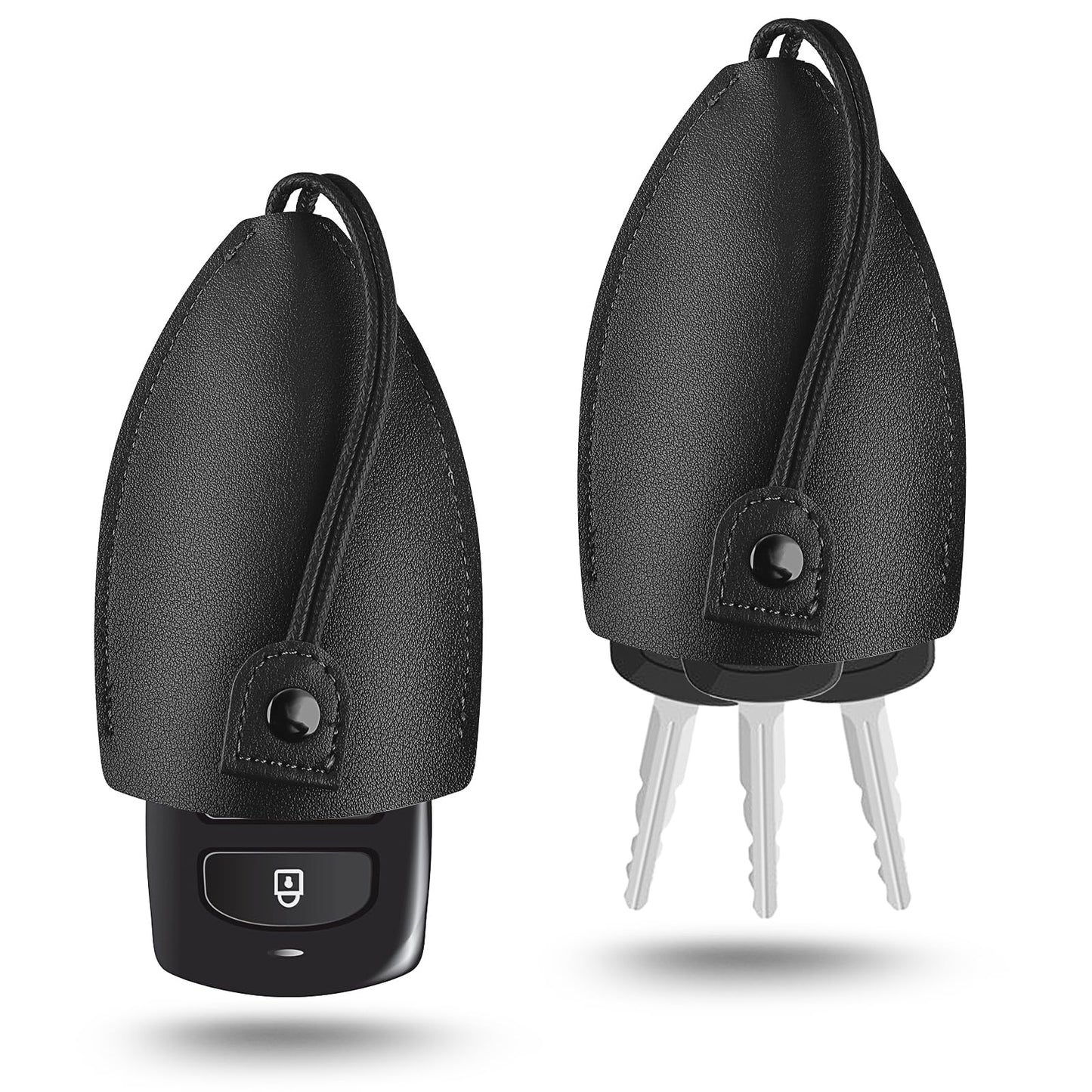 Amabro 2PCS Car Key Case, Pull-Out Key Case Cover Leather Key Sleeve Large Capacity Key Fob Keychain Bags Protective Key Holder Pouch for Car Keys(Black)