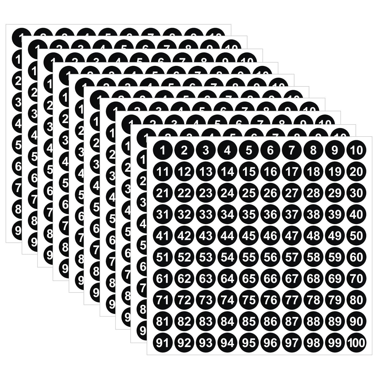 2500Pcs 1 to 100 Number Stickers, 25 Sheets Vinyl Number Stickers, Waterproof Labels, Self-Adhesive Numbered Stickers for Inventory Sorting, Organizing, Storage Boxe, Office&School Supplies (0.4 Inch)