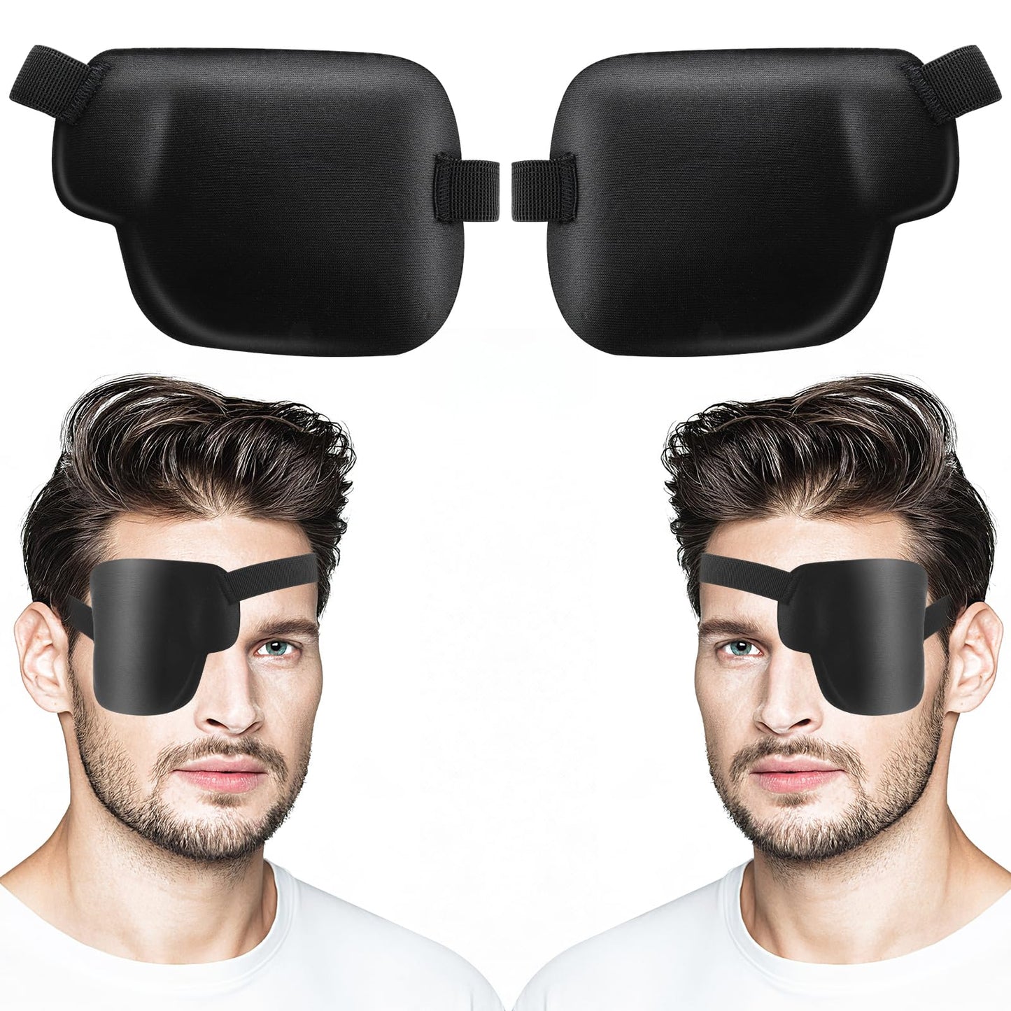 Bewudy 2 Pcs Eye Patches for Adults and Kids, 3D Eye Patch Black Adjustable Eyepatch for Lazy Eye Amblyopia Strabismus and After Surgery(Left Right Eye)