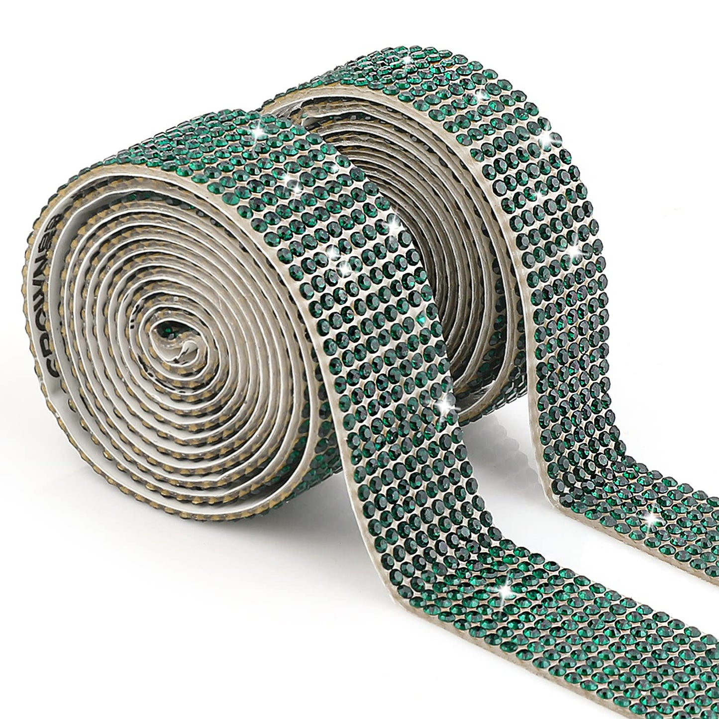 cobee Crystal Rhinestone Ribbon, 2 Rolls, 2 Yards, Green, Self Adhesive, Resin, Modern, for Wedding, Birthday Decoration