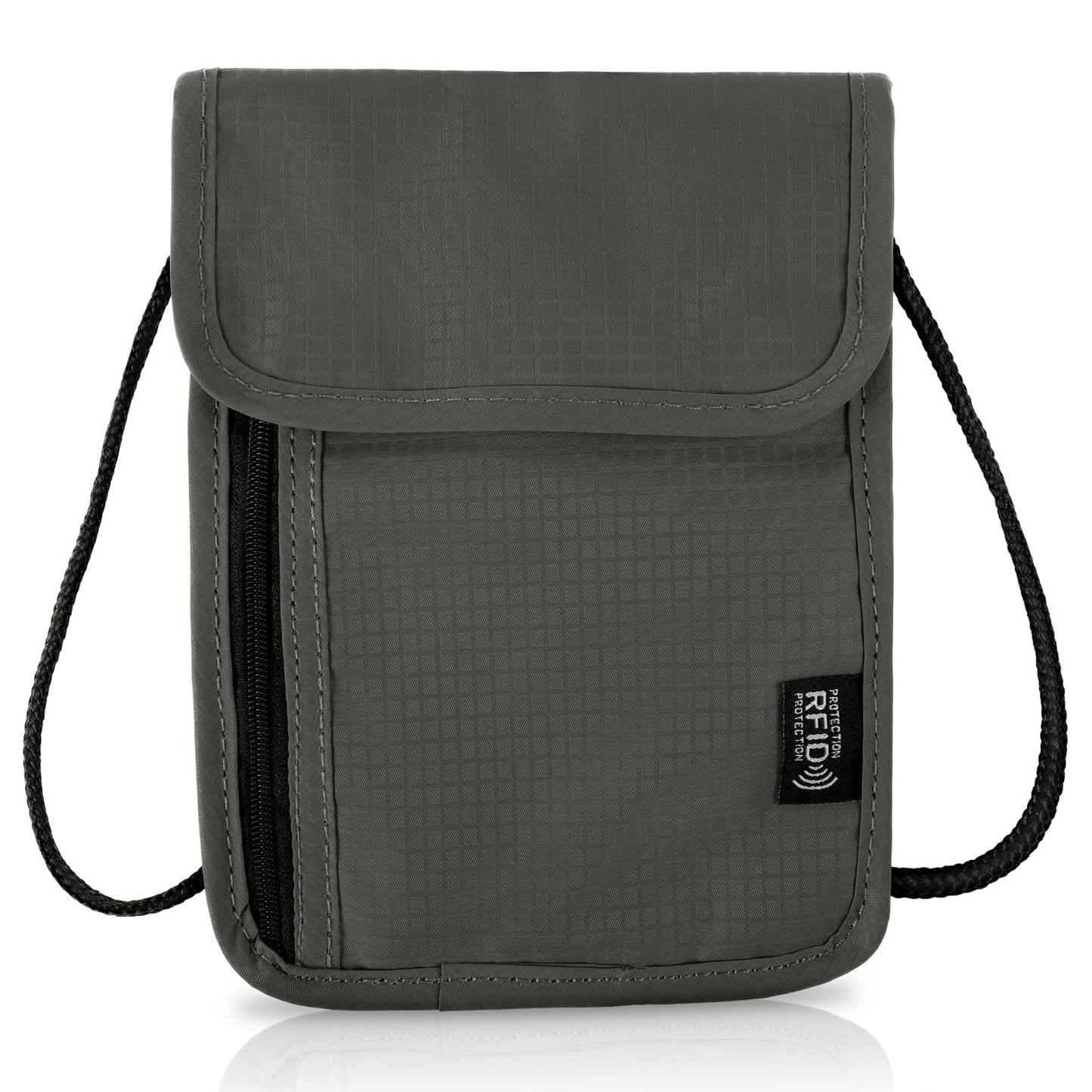 JIEYAO RFID Blocking Travel Neck Wallet, Waterproof Passport Holder for Travel, Portable Neck Pouch Organizer for Women Men(Grey)