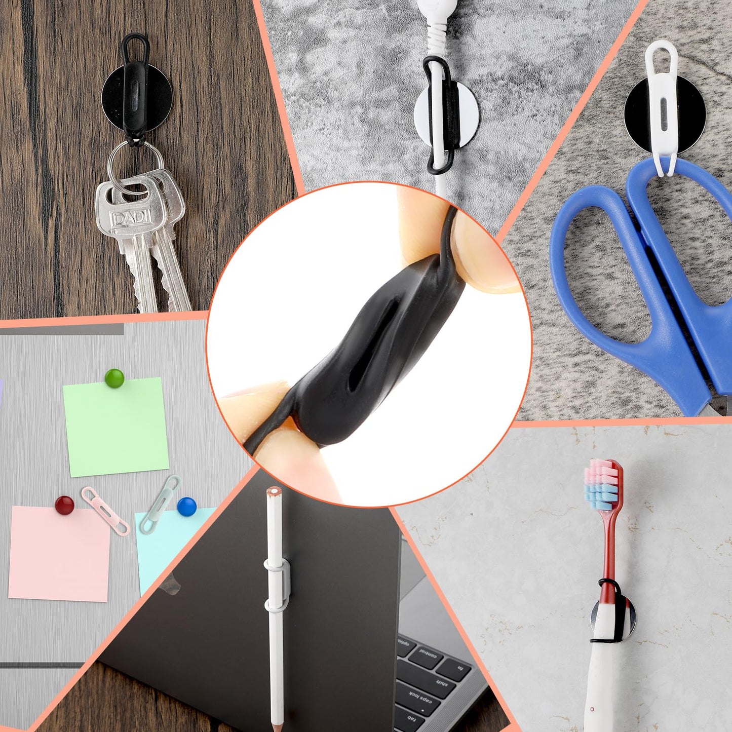 AOZUO 10Pcs Magnetic Pen Pencil Holder-Adhesive Marker Pencil Pen Holder Silicone Adjustable Pen Holder for Fridges, Workshops, Classrooms, and Desk Organizer Accessories(Black)
