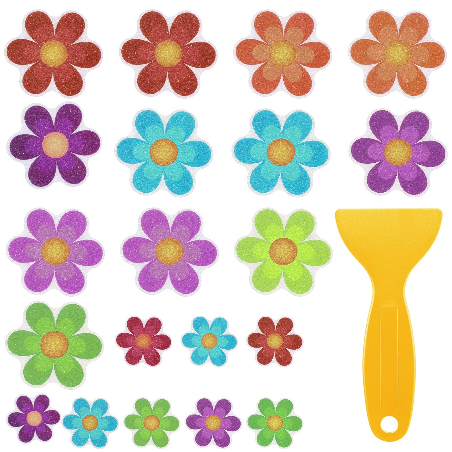 cobee 20Pcs Non Slip Bathtub Stickers, Sunflower Bathtub Anti Slip Strips Adhesive Bathroom Shower Stickers Safety Daisy Bath Tread Appliques Tape with Scraper for Bath Shower