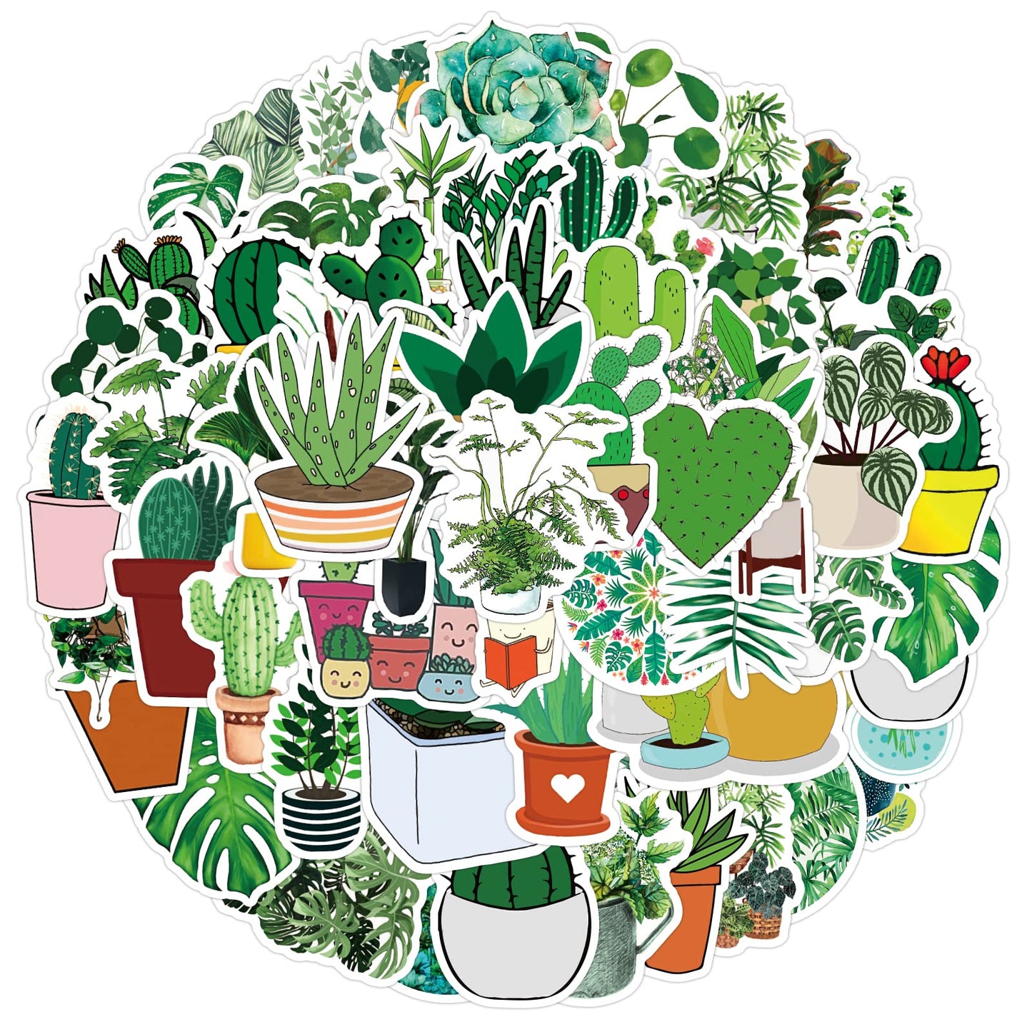 cobee Green Plant Stickers, 100PCS Cartoon Potted Plants Stickers Waterproof Vinyl Decals Laptop Sticker Potted Plant Floral Decal Trendy Style Sticker Cool Sticker for Water Bottles Phone Computer
