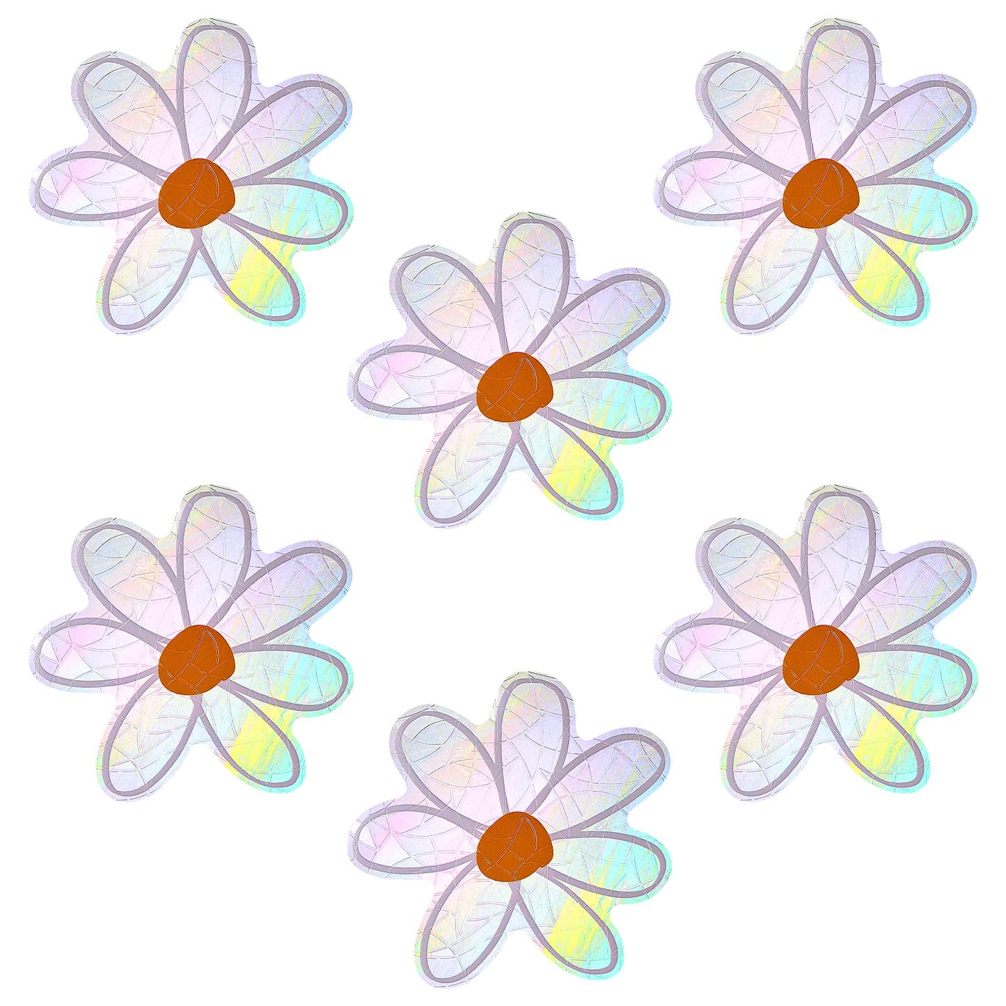 Amabro Daisy Window Suncatcher Stickers, 6PCS Non-Adhesive Flower Suncatchers Rainbow Stickers Prism Vinyl Decals Anti Collision Window Clings for Birds for Home Window Film Glass Decor