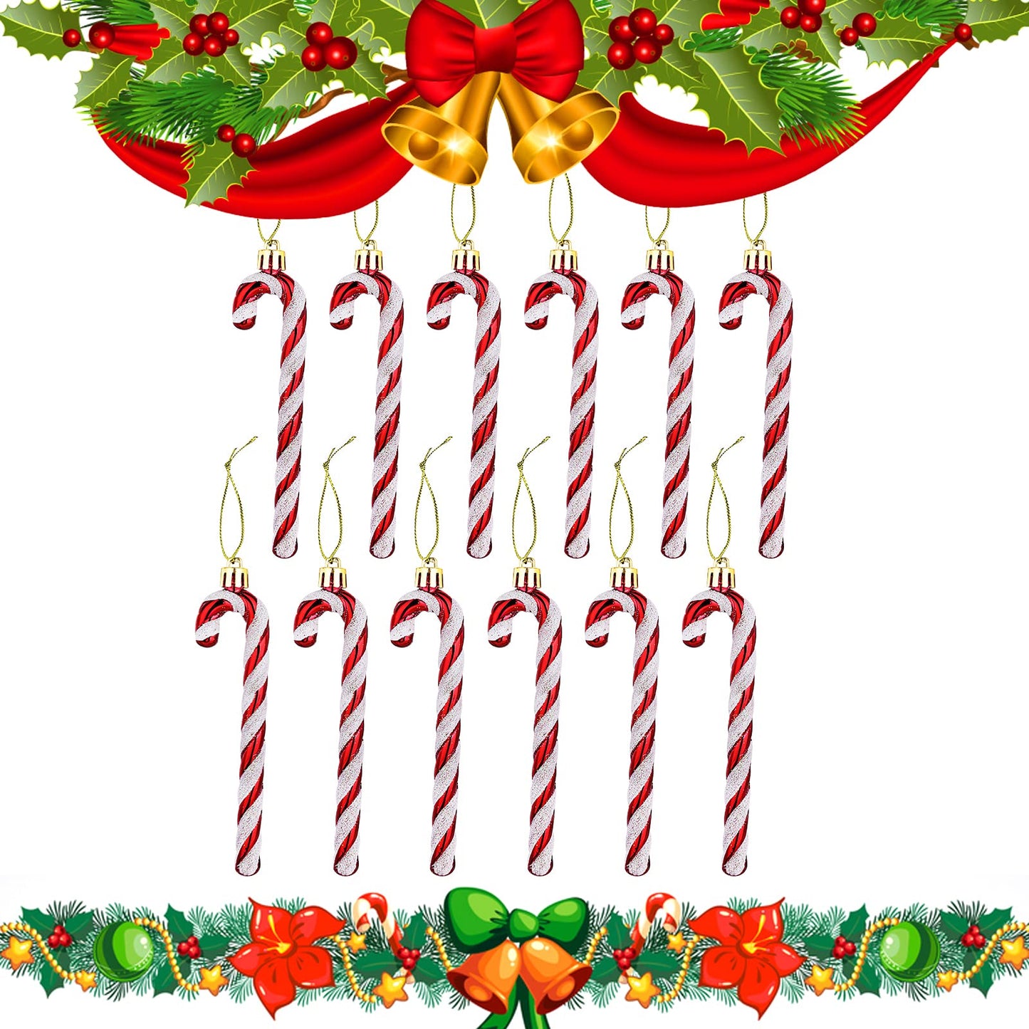 TIESOME 12Pack Christmas Glitter Candy Cane, Twisted Crutch Canes Christmas Tree Pendant Hanging Decoration for Xmas Gift Home Party New Year Ornaments