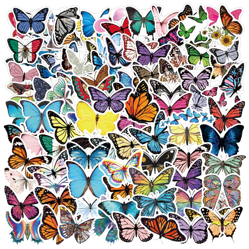 Giantree 100Pcs Butterfly Self-Adhesive Sticker, DIY Doodle Stickers Waterproof Stickers for Laptop Water Bottles Skateboard Handcraft Decoration