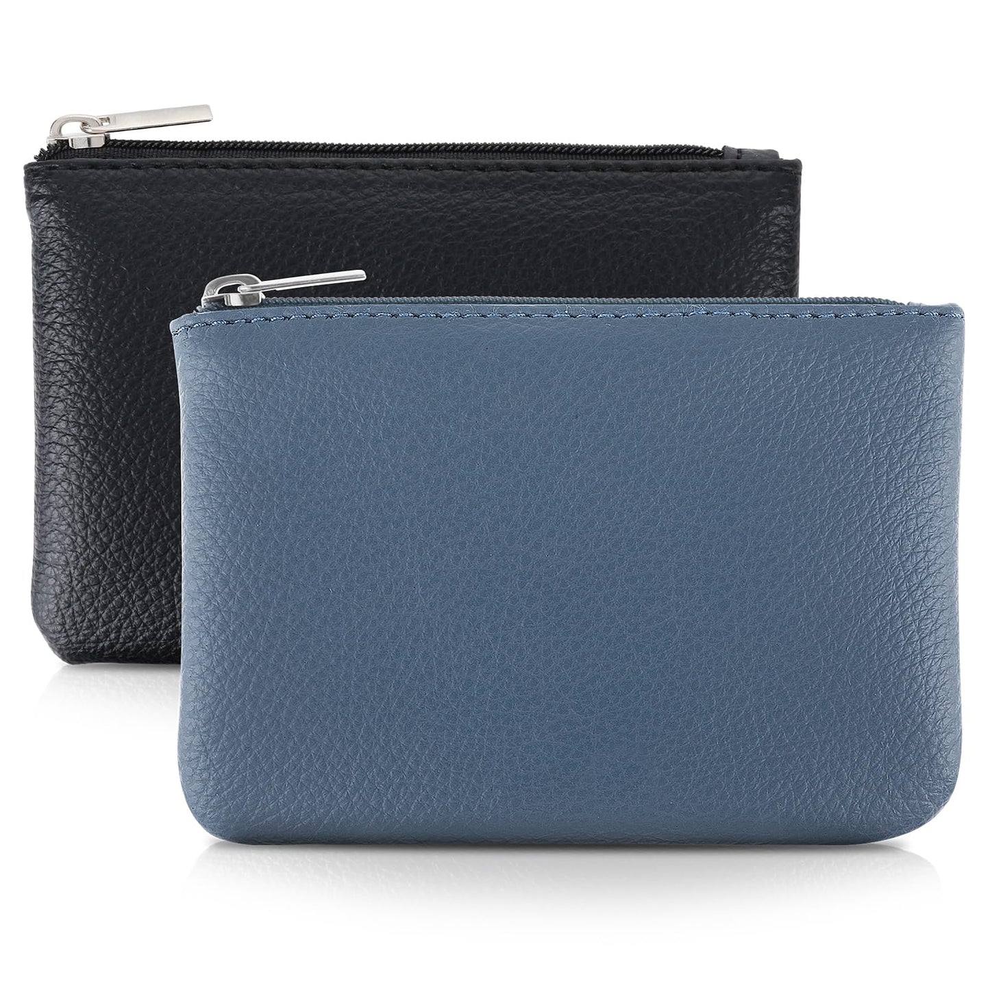 TIESOME 2Pcs Lychee Pattern Coin Purse, PU Zipper Coin Purse Portable Coin Purse Mini Change Wallet for Women Coin Pocket Mini Money for Women Credit Card ID Key Headset Lipstick (Black+Blue)