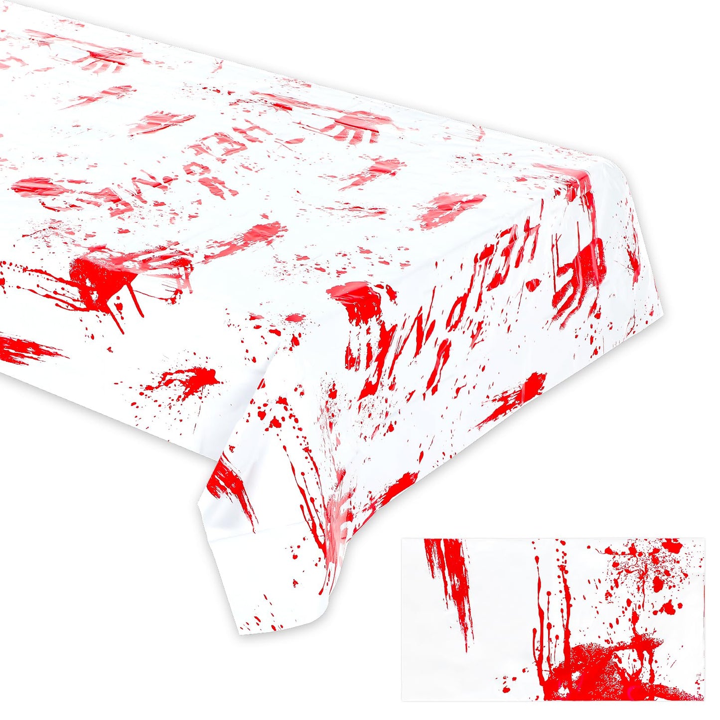 simarro Cute Tablecloth, 137x274 cm Bloody Handprint Scary Table Cloth Washable Table Cloth Waterproof Table Cloth Home Party Supplies Decoration (White-Red)