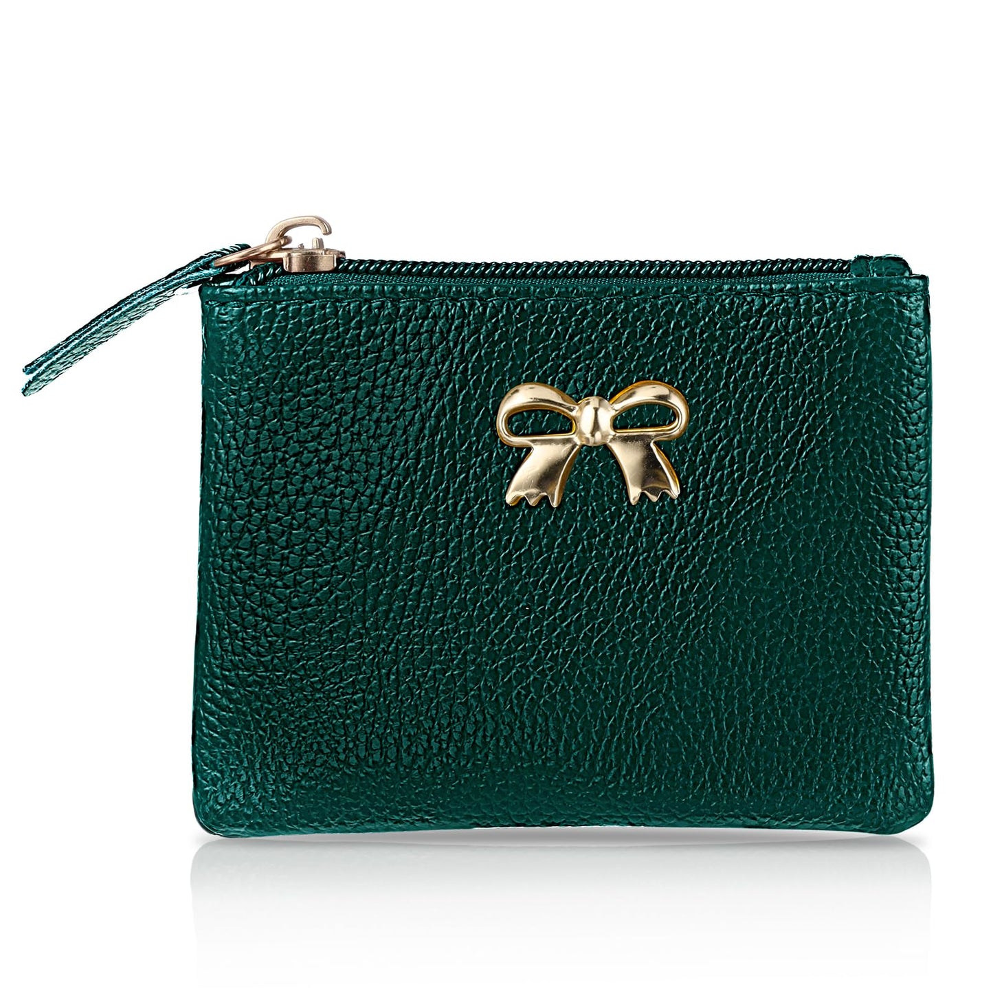 simarro Coin Purse, Vegan Leather Bow Lychee Pattern Zipper Coin Purse Portable Change Wallet Mini Coin Pocket for Men Women Credit Card ID Key Headset Lipstick(Green)