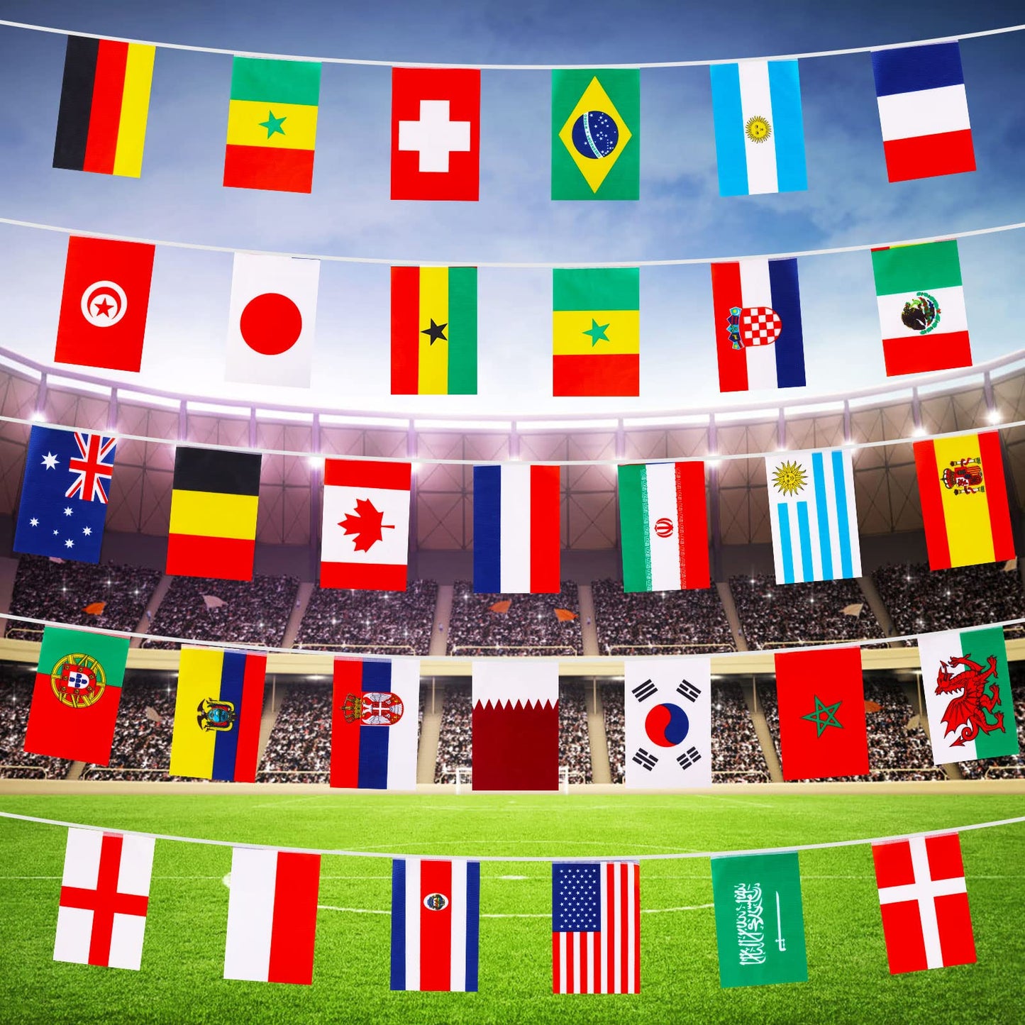 cobee 2022 World Cup Bunting Banner, Double-sided Top 32 Teams Countries Flag Banner 2022 Soccer World Cup Decorations for Sports Restaurant Fan Club Party Events, 32 Pcs(14x21cm/5.5x8.2inch)