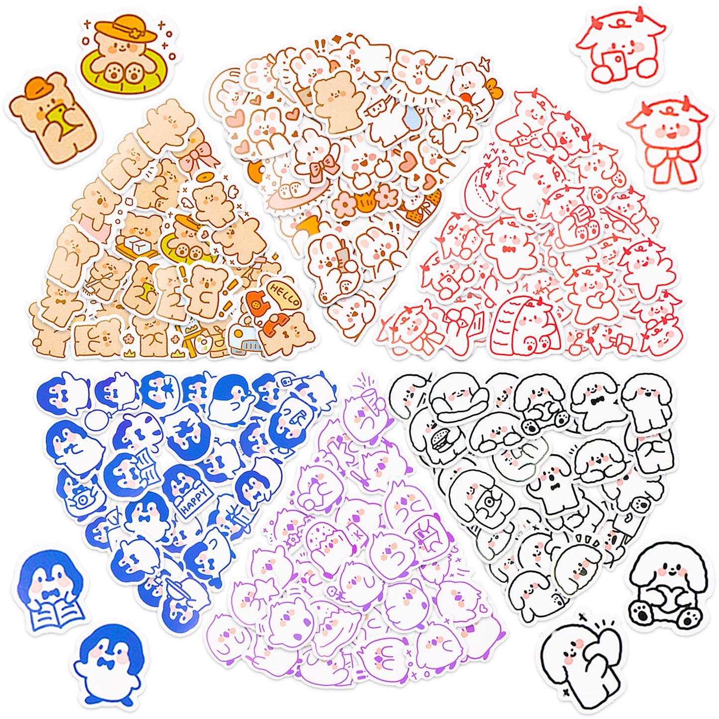 Amabro 300PCS Cute Stickers Kit, Kawaii Stickers Cartoon Water Bottle Stickers Vinyl Waterproof Decals for Laptop Bicycle Skateboard Luggage Phone Scrapbook DIY Rabbit Bear Puppy Penguin Bird Sheep