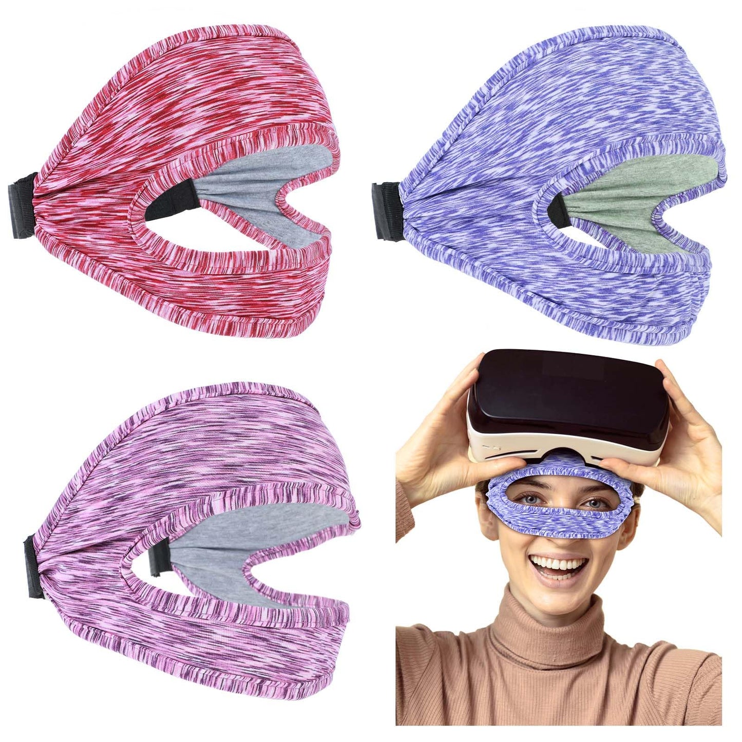 AOZUO 3pcs VR Eye Mask, Adjustable VR Mask Cover Breathable VR Sweat Band Eye Face Cover Comfortable VR Face Dry Cool Guard Cover for Most VR Virtual Reality Game Devices