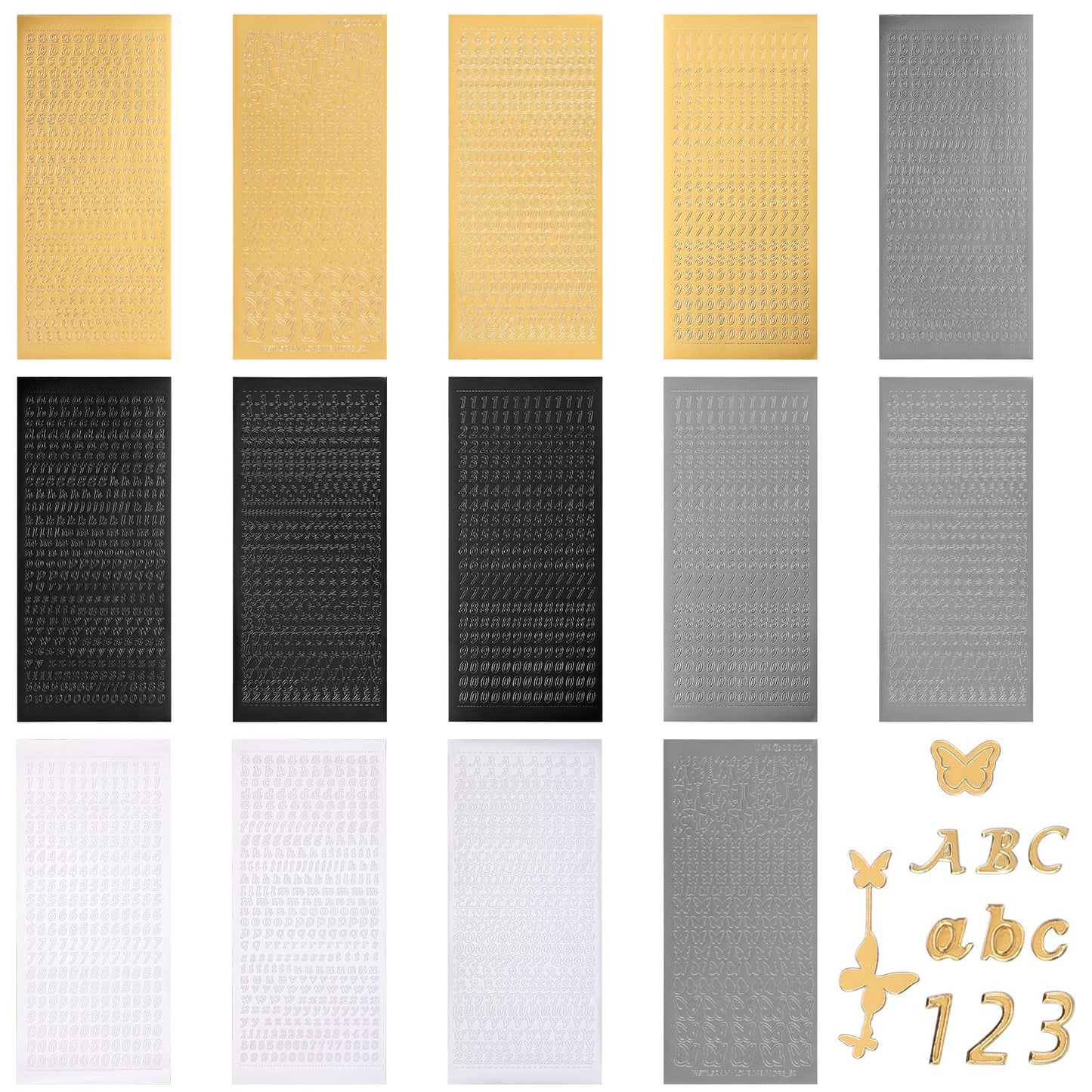 Amabro 14 Sheets Wax Letters for Candles, Self-Adhesive, Plastic with Numbers and Letters in Gold, for Christening, Communion, Wedding, DIY, Handmade Scrapbooking