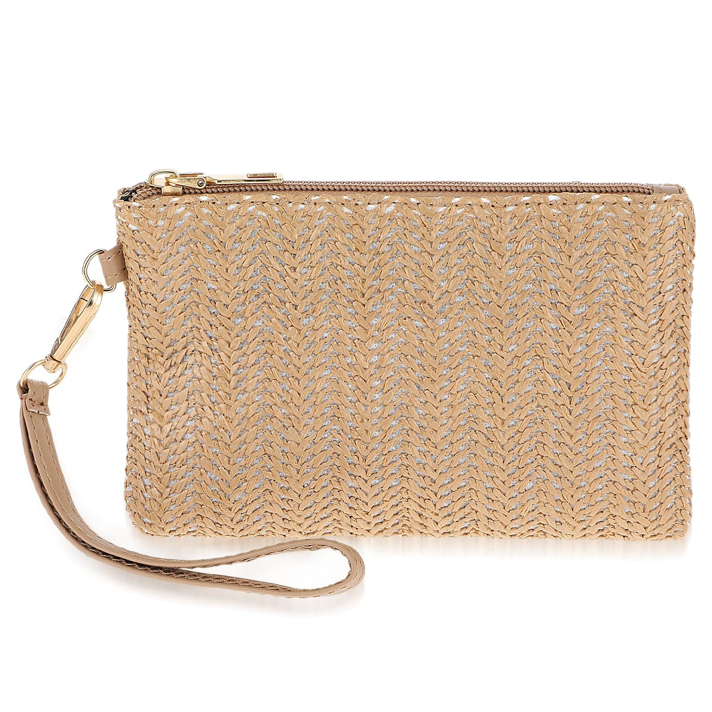 TIESOME Straw Clutch Purses for Women, Straw Woven Wristlet Wallet, Summer Beach Straw Handbag with Zipper Boho Wicker Purse(Coffee)