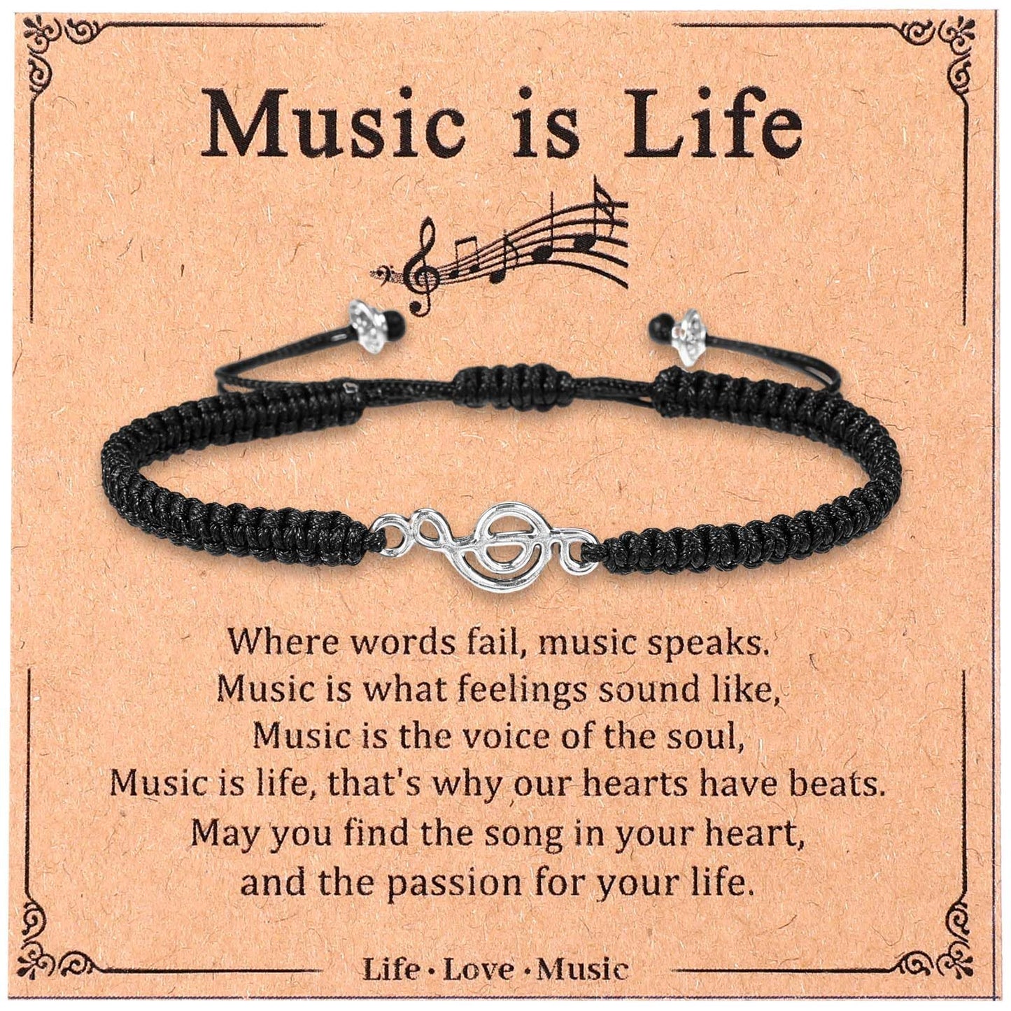 XLIUAX Music Symbol Bracelet, Music Teacher Gifts, Adjustable Musics Teacher Lover Appreciation Gifts with Greeting Card for Him & Her Musics Lovers Graduation Gift with Gift Box