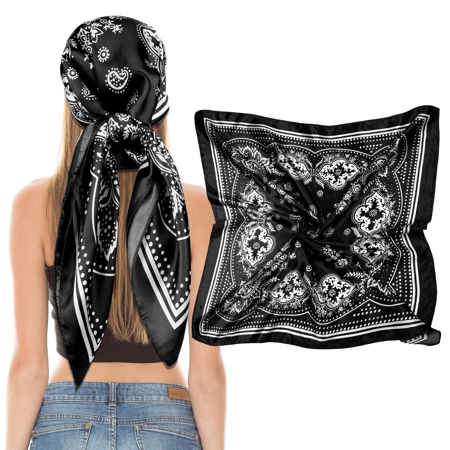 Giantree Women Square Satin Head Scarves Satin Scarf, 35" Large Soft Square Satin Scarf Bandana Scarf Satin Women's Scarves Neck Headscarf Decoration Headwear Gift for Women