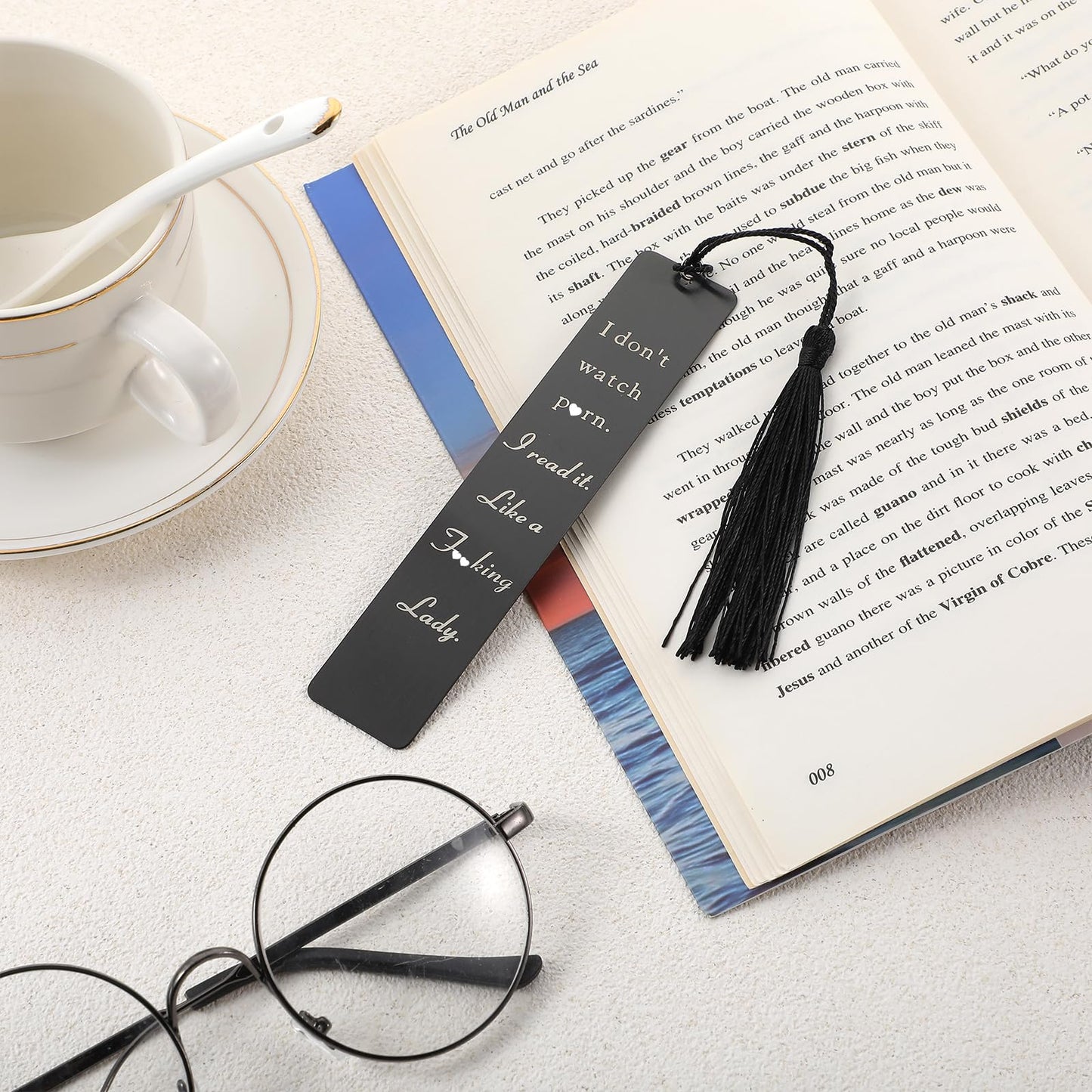 AOZUO Funny Bookmark for Women, Book Lover Stainless Steel Bookmarks Gifts with Storage Box for Bookish Bookish Nerd Bookworm Inspirational Readers Gifts for Her BFF Book Club Spicy Reader(Black)