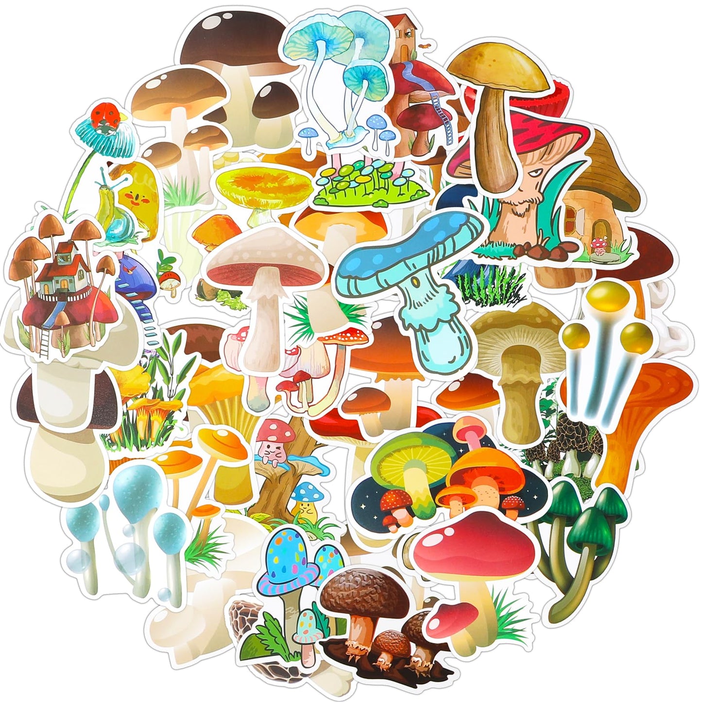 Bewudy Mushroom Stickers, 50 Pieces Cute Mushroom Vinyl Waterproof Cartoon Stickers Laptop Water Bottles Stickers Cartoon Decal for Computer, Phone, Guitar, Skateboard