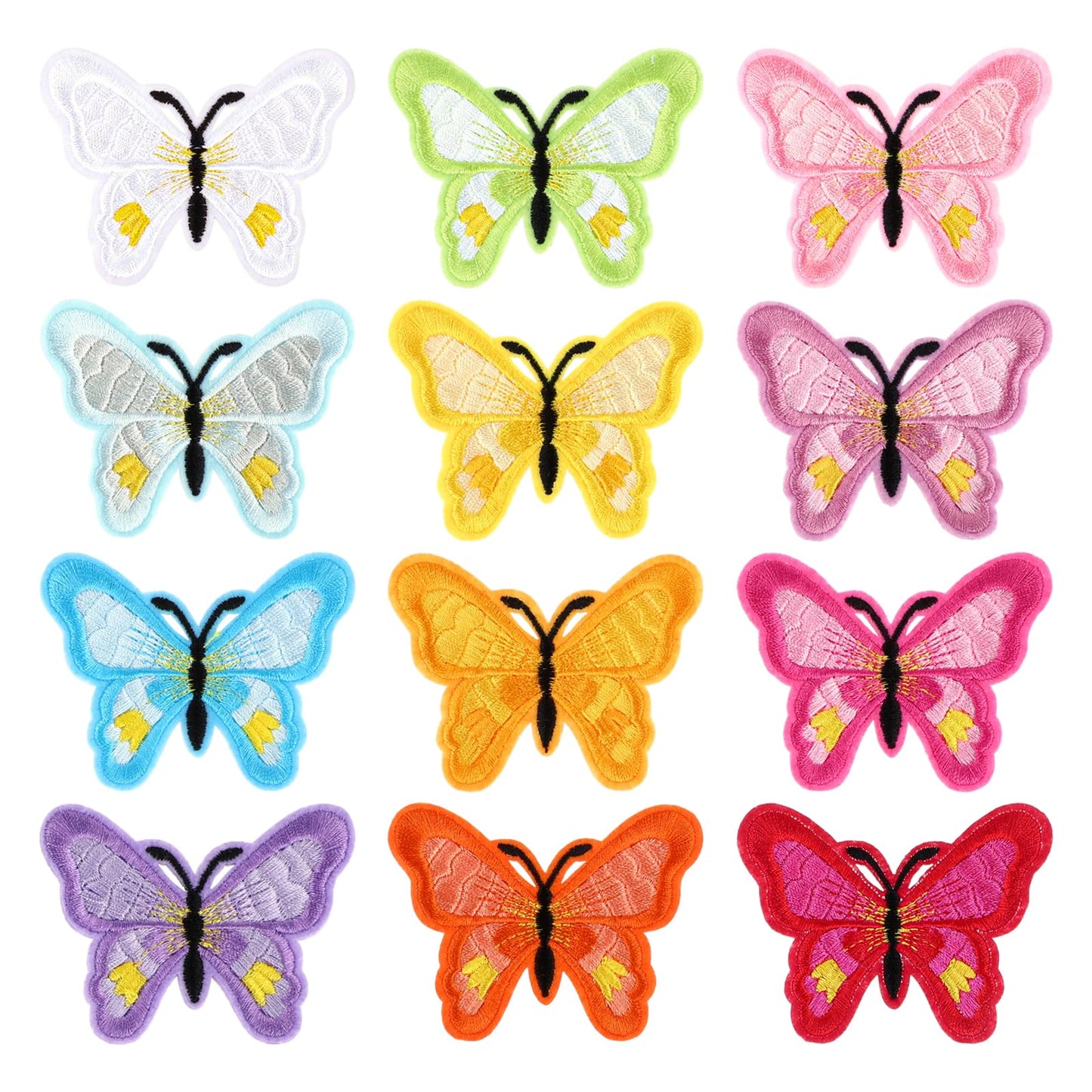 Andibro Butterfly Iron on Patches for Clothing, 12 Pcs Butterfly Flower Embroidered Applique Patches Sewing Repair Patches Sew on DIY Butterflies Patch for Jeans Bags Jackets Hat DIY Crafts