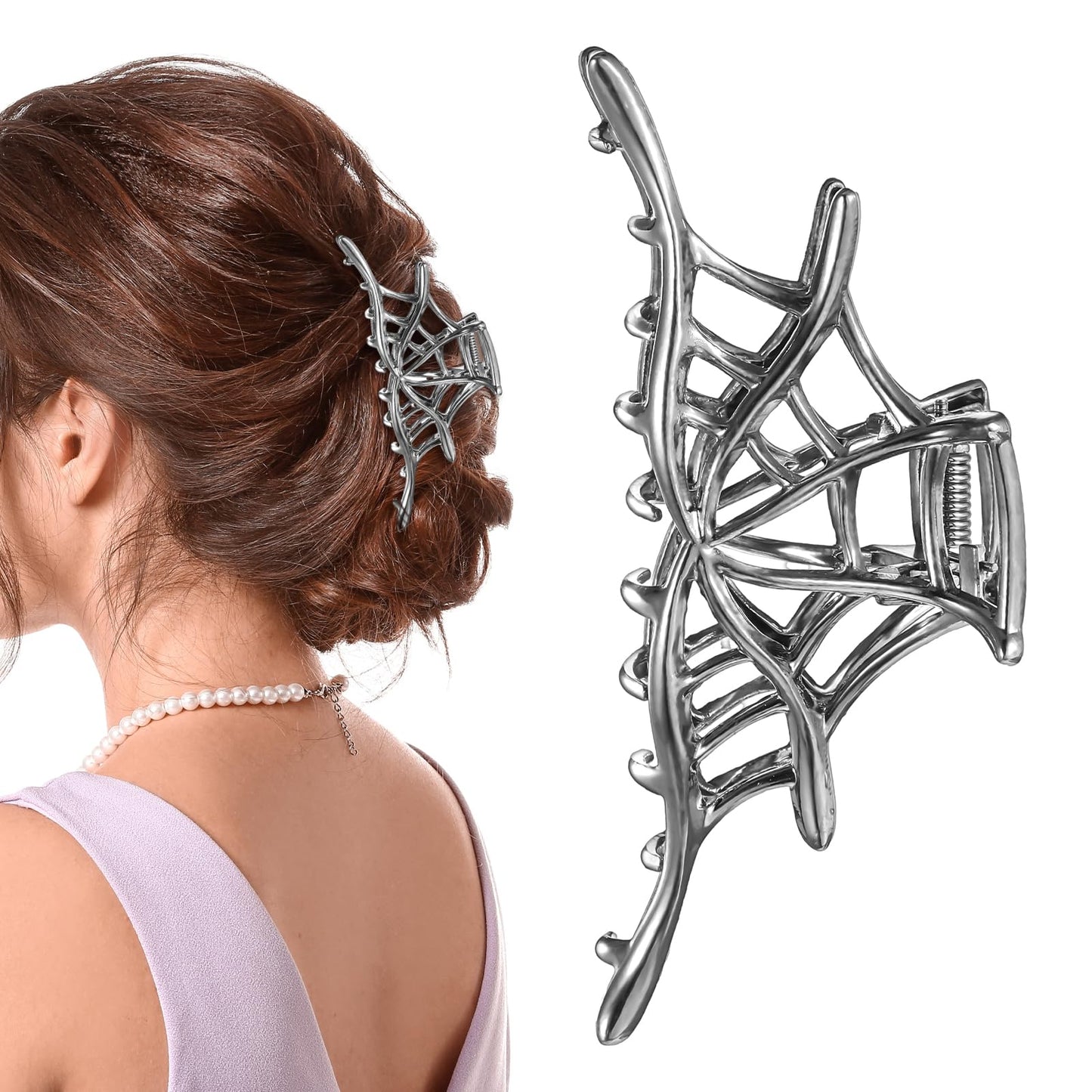JIEYAO Halloween Spider Web Metal Hair Clips, Goth Alloy Hair Claw Clip, Funny Punk Hair Accessories Non Slip Grip Hair Barrettes Hair Decorations for Women Cosplay Party Catch Clips (Spider Web)