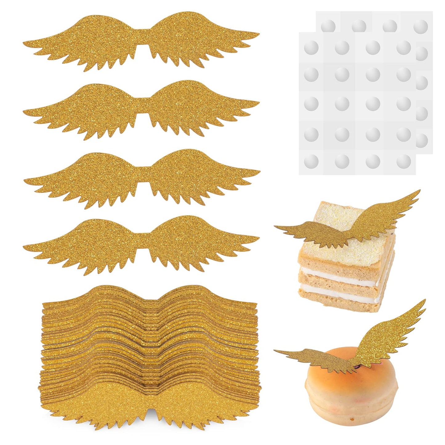 cobee Golden Glitter Wings Chocolate Decoration 40pcs Gold Wings Wizard Party Chocolate Decoration Cupcake Toppers Shiny Party Supplies Favors for Wizard Theme Party Anniversary Birthday Party