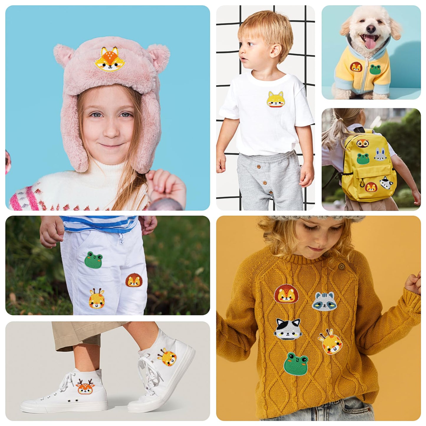 Yuanchu Cute Animals Iron on Patches,10 Patterns Cartoon Embroidered Cat Patches Sew on Patches Dog Frog Giraffe Lion Owl for Clothing Backpack Hat Dress DIY Accessory