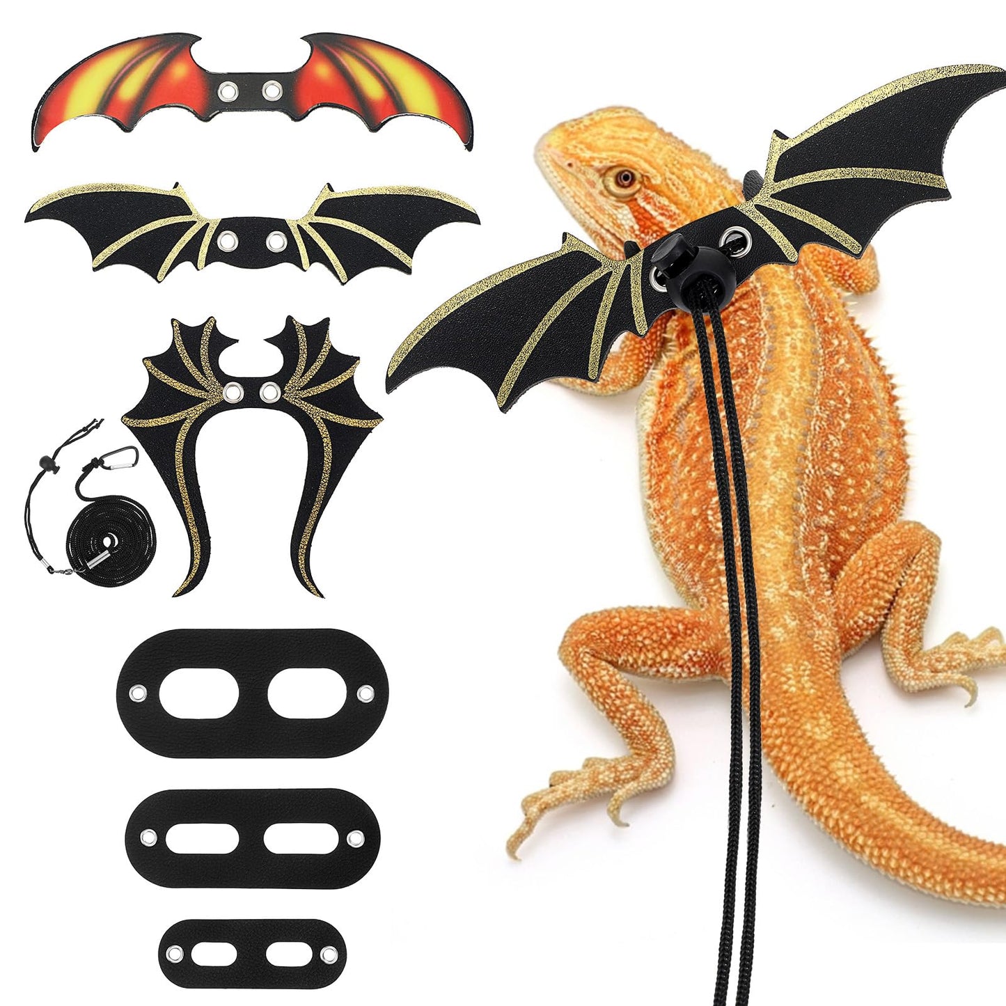 Yuanchu 7 Pcs Lizards Pet Leash 3 Styles Bartagaming Lizard Harness Adjustable Leather Outdoor Harness Pet Harness for Lizards, Reptiles, Amphibians and Small Animals