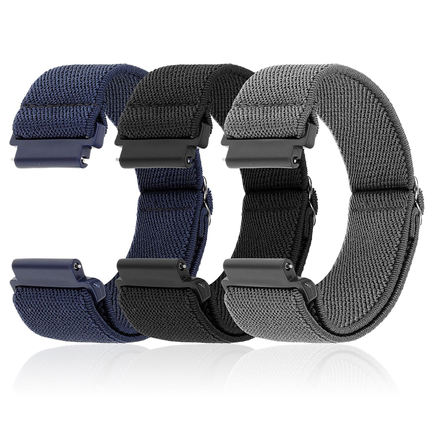 Andibro 3pcs Elastic Smart Watch Band, Compatible with 20mm Watch Strap Release Replacement Wristband Adjustable Nylon Solo Loop Straps Fabric Braided Sport Stretchy Bands for Men Women(A,20mm)