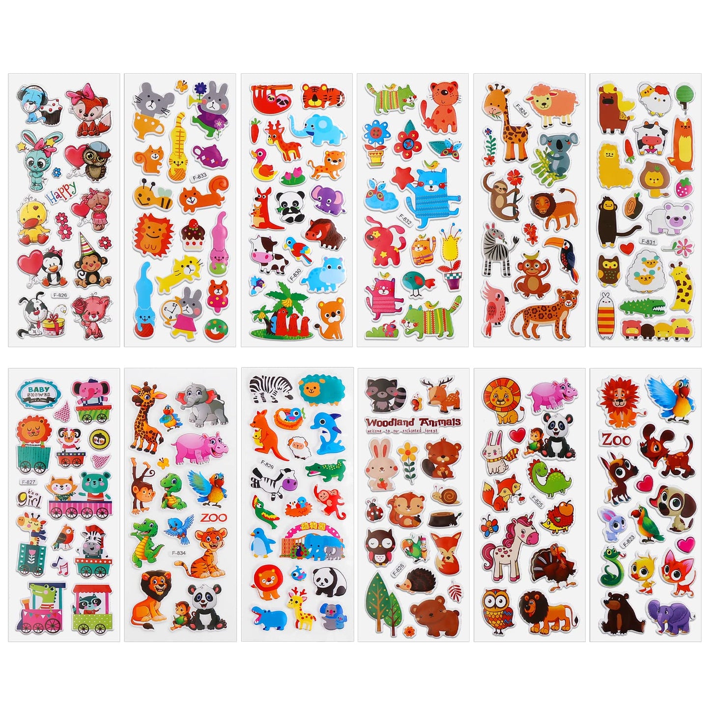cobee 3D Puffy Stickers for Kids, 12 Sheets Cute Animal Kids Stickers Foam Animal Sticker Teacher Reward Stickers DIY Decoration Decal for Boys Girls Craft Scrapbooking