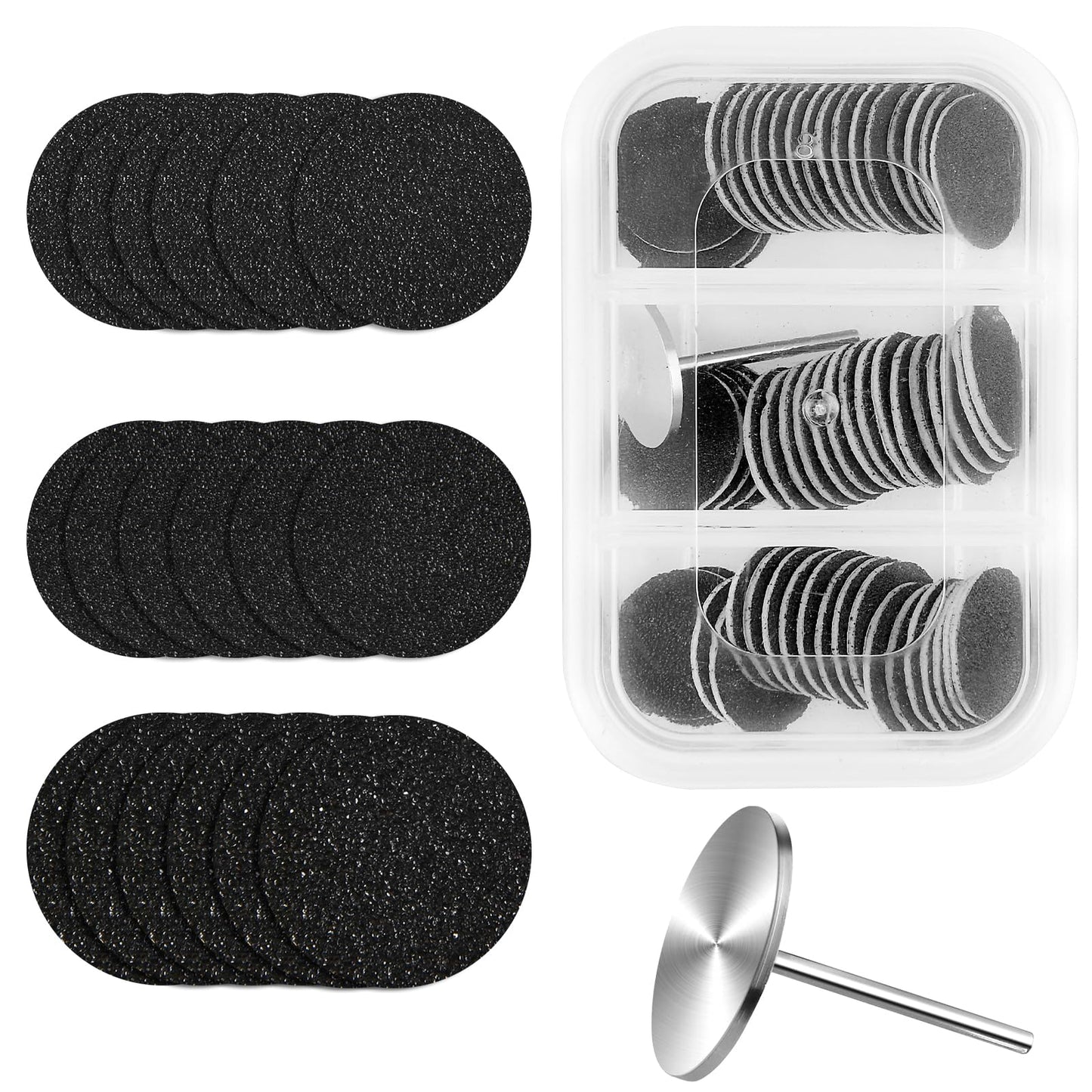 TIESOME 60 PCS 20mm Sanding Paper Discs with Metal Nail Drill Bit Foot File Drill Bits, 80#120#180# Grit for Nail Drill Foot Files Electric Remover Dead Skin Callus