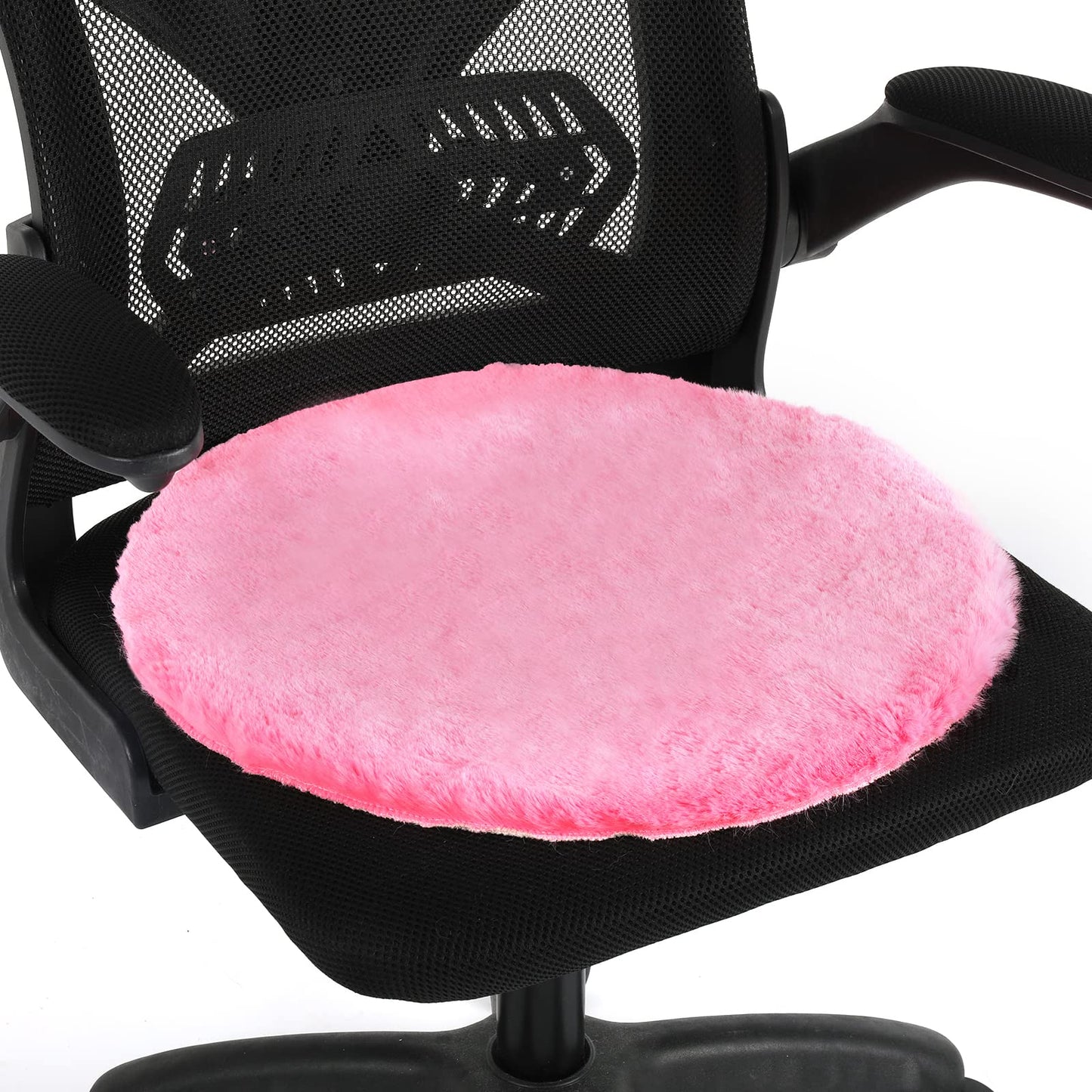 cobee Super Soft Fluffy Round Seat Cushion Pads, 18'' x 18'' Faux Fur Chair Cover, Non-Slip Fluffy Chair Cushion - Reduce The Pressure of Buttocks Improves Posture, Home Decor Cushions(Pink)