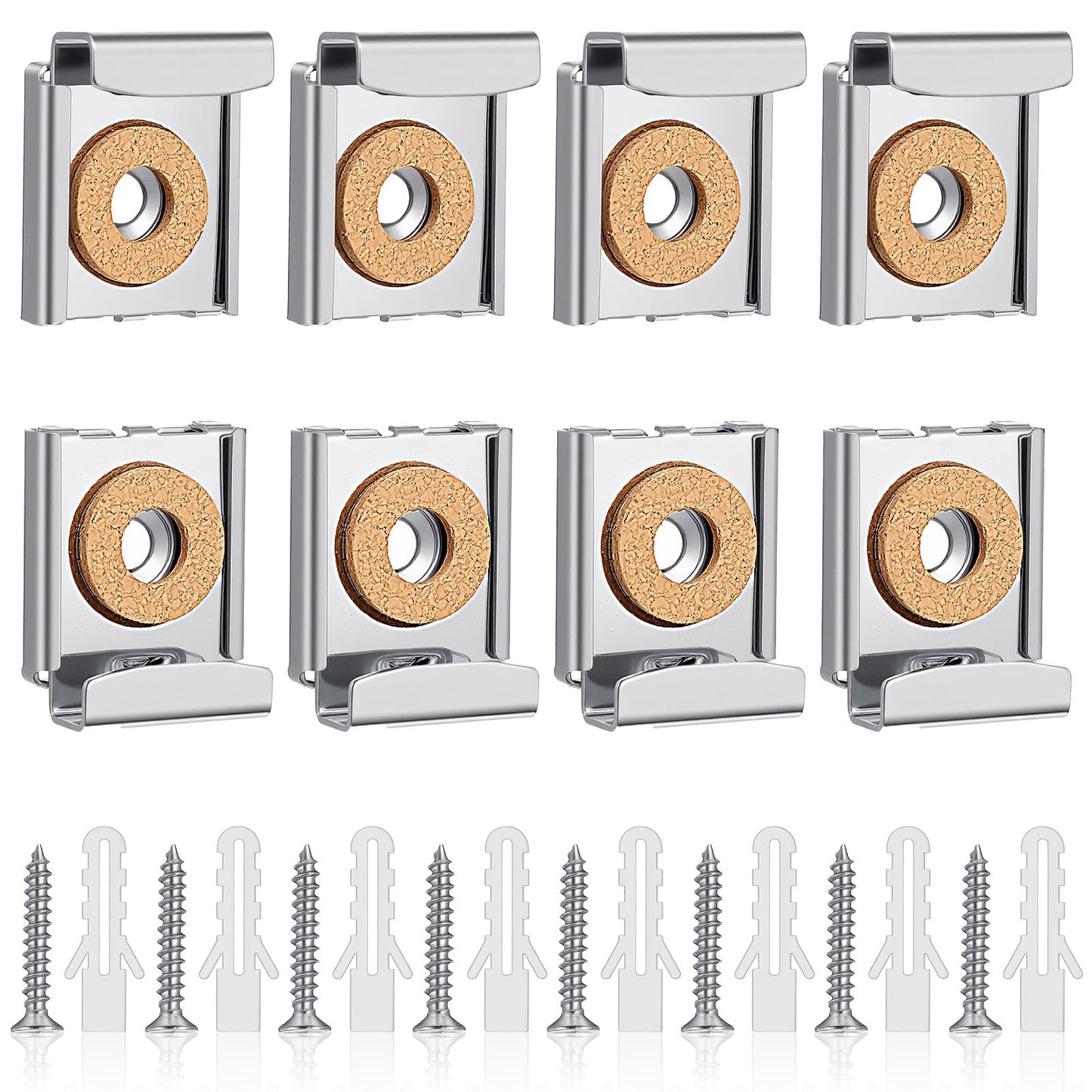 WJIAAA Pack of 8 Wall Mirror Brackets, Height-Adjustable Mirror Bracket Wall with Dowels & Screws, Secure Attachment for Bathroom Mirror & Living Room Decoration (Height Adjustable, Silver)
