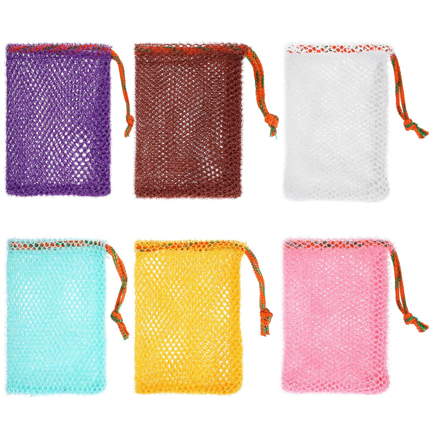 WJIAAA Pack of 6 Nylon Soap Bags, Colourful Soap Bags with Drawstring, Nylon Soap Bag, Soap Bag for Solid Soap