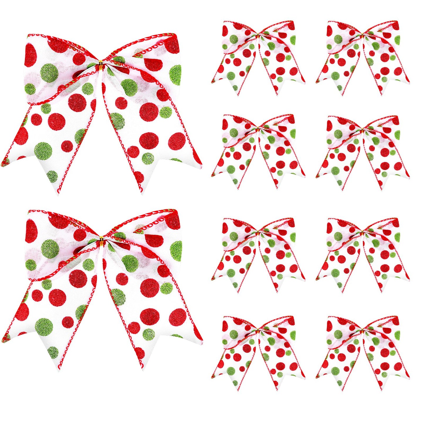 TIESOME Christmas Red Green Bows Decorations, 10 Pcs Large Dot Bows Tie Bows Christmas Wreaths Ornaments Xmas Tree Topper Ornaments Xmas Decor Santa Gift Accessories Decorative 5.9in(White)