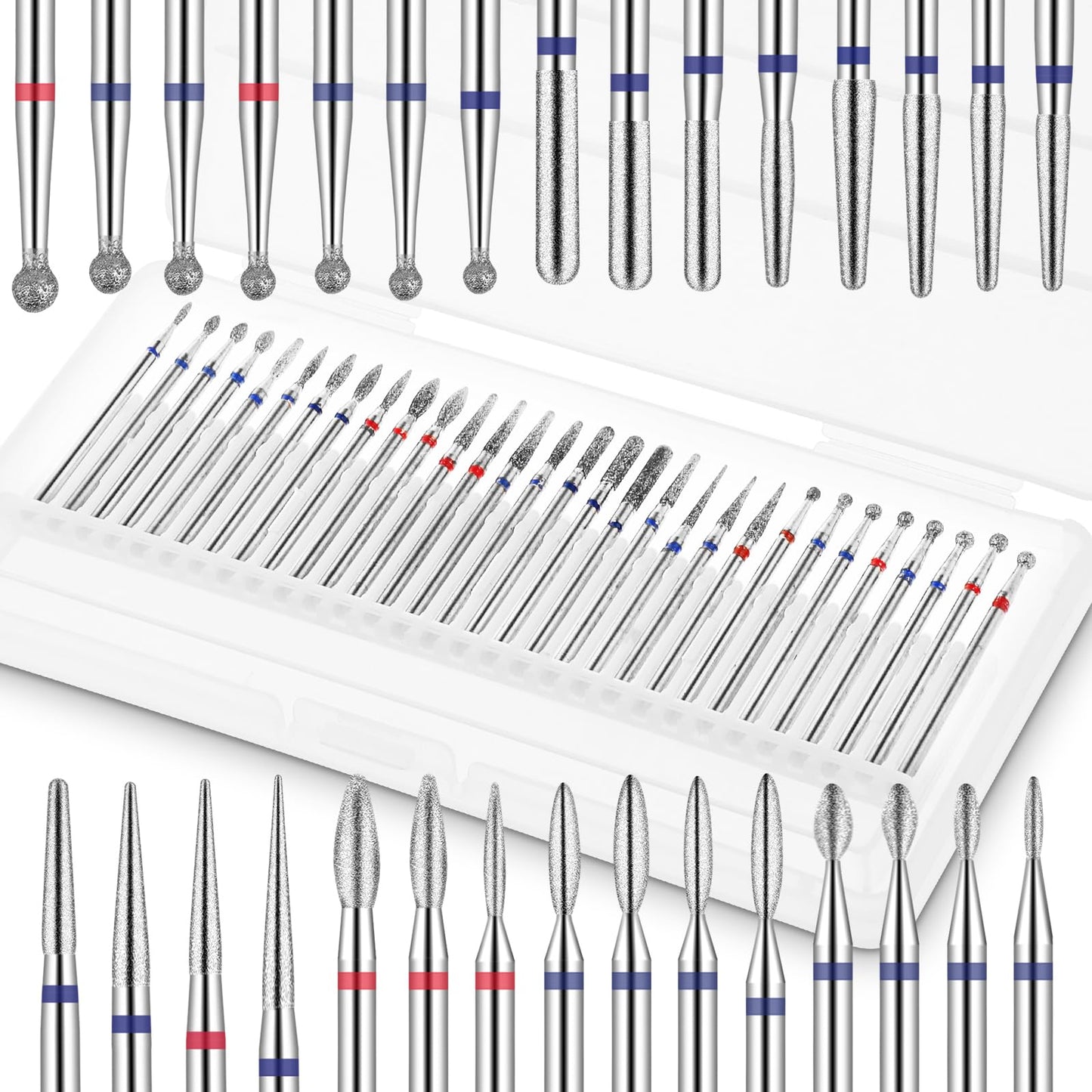 Cobee 30 Pcs Nail Drill Bits Set, 3/32" Tungsten Carbide Drill Safety Bits for Cuticle Electric Nail Cutter Professional Nail Remover Extension Diamond Bit for Acrylic Gel Nails Manicure Supplies Tool