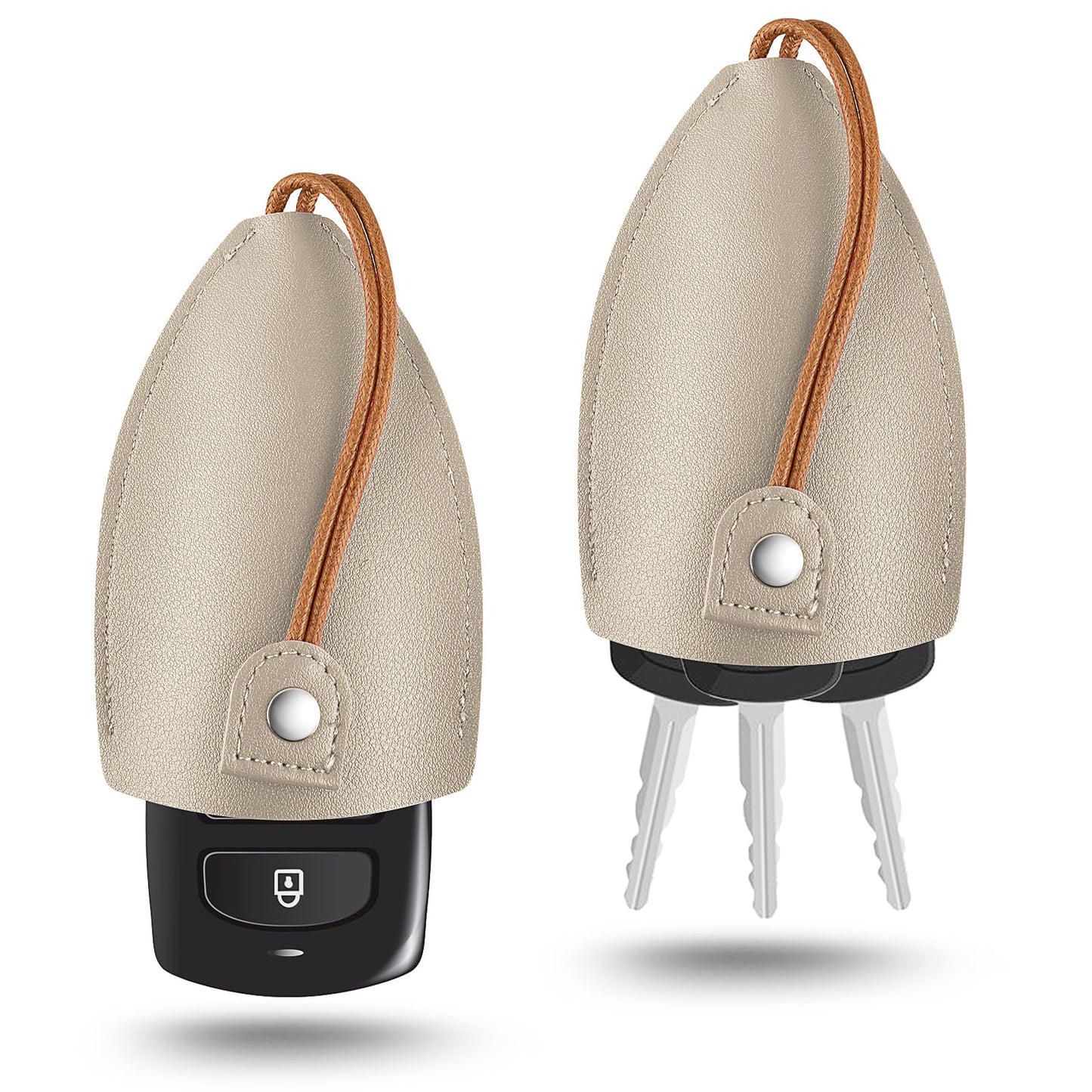 Amabro 2PCS Car Key Case, Pull-Out Key Case Cover Leather Key Sleeve Large Capacity Key Fob Keychain Bags Protective Key Holder Pouch for Car Keys(Grey)