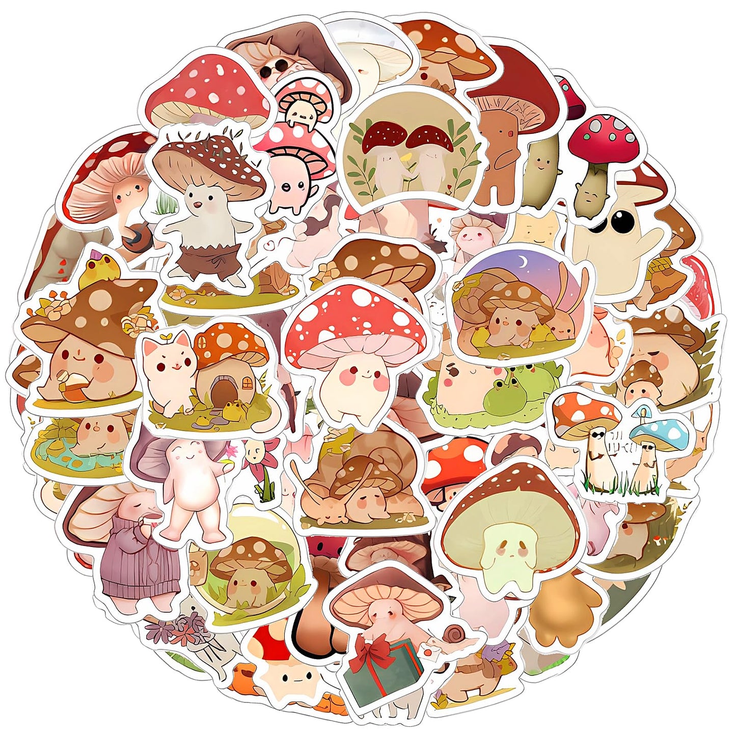 TIESOME 60pcs Mushroom Stickers, Vinyl Waterproof Stickers for Laptop Water Bottles Car Luggage Mobile Phone Skateboard Decal Decor for Kids Adult