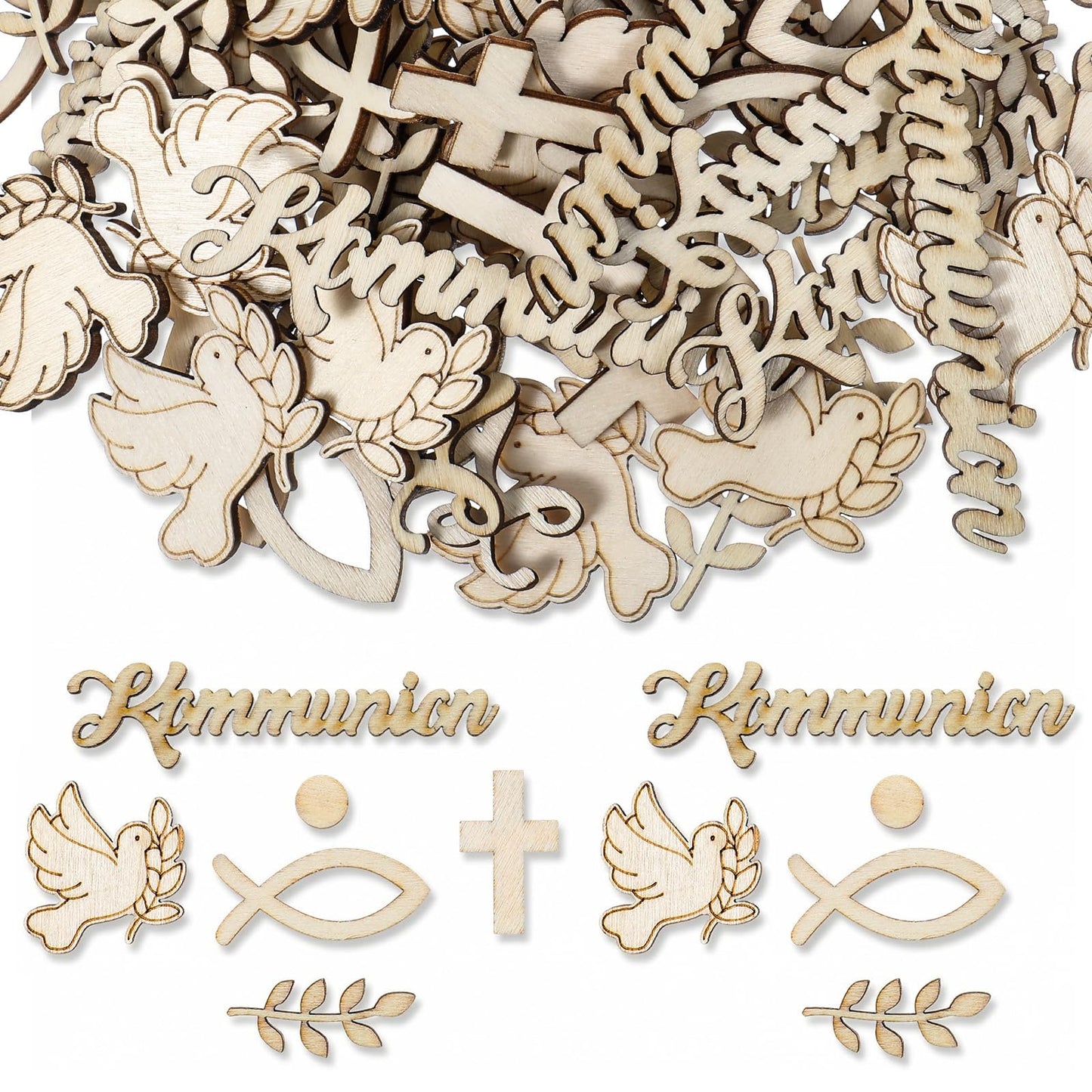 WJIAAA 120 Pieces Christening Decoration Wooden Communion Decoration for Table Decoration Christening Confirmation Communion Confirmation Baby Shower Christening