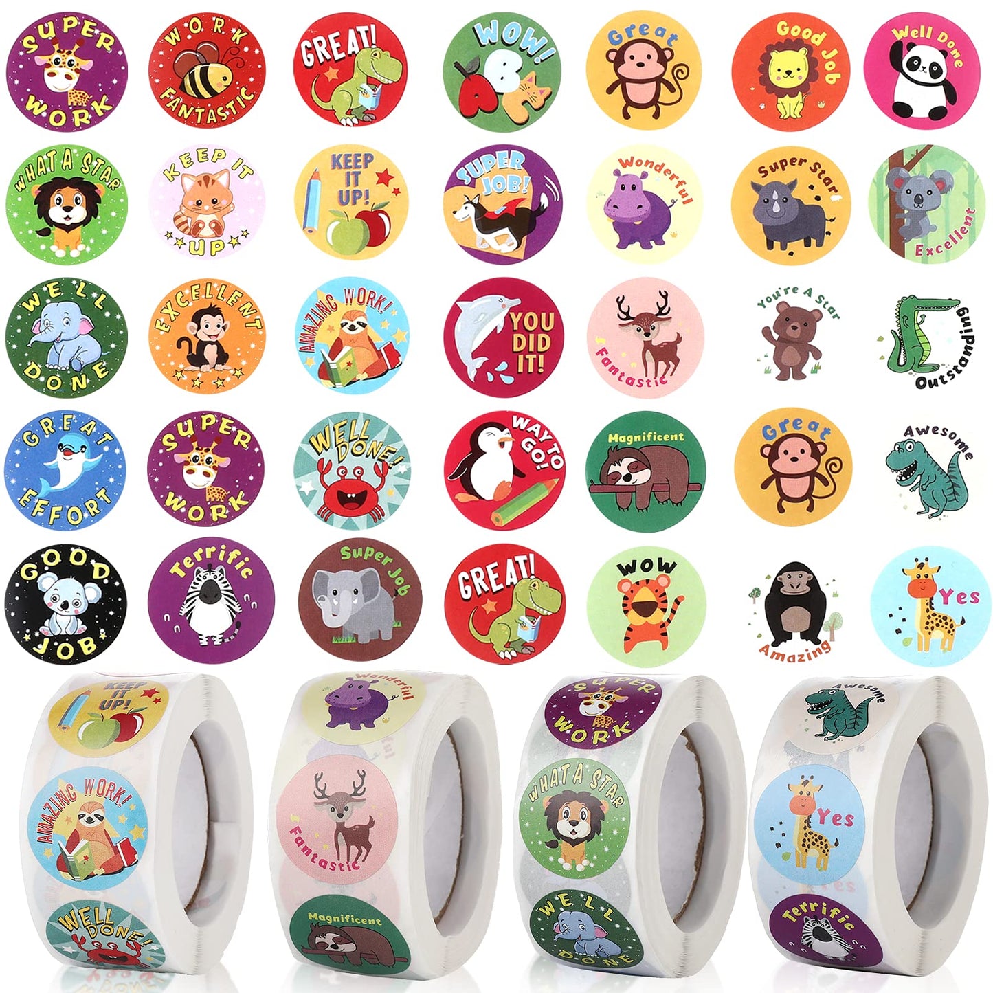 Molain Teacher Stickers, 2000 Pieces Teacher Reward Stickers Cute Stickers Animal Cartoon Motivational Stickers for Children Kids Teachers Adult 4 Rolls 1 Inch