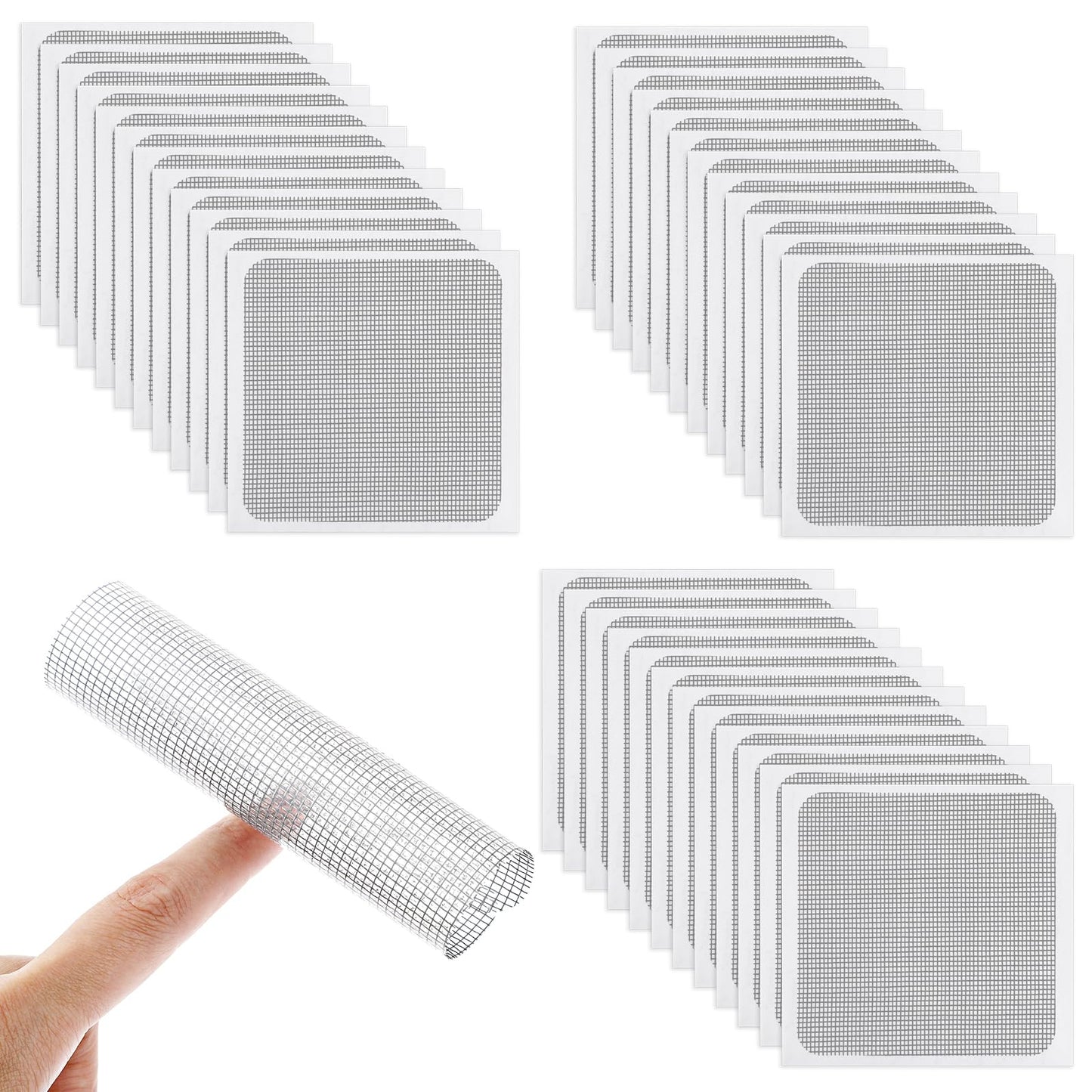 Amabro Window Screen Repair Patches, 3-Layer Strong Adhesion Window Door Screen Mesh Replacement Repair Patches Self-Adhesive Fiberglass Screen Quick Repair Tape, 4" x 4"(36pcs, Gray)