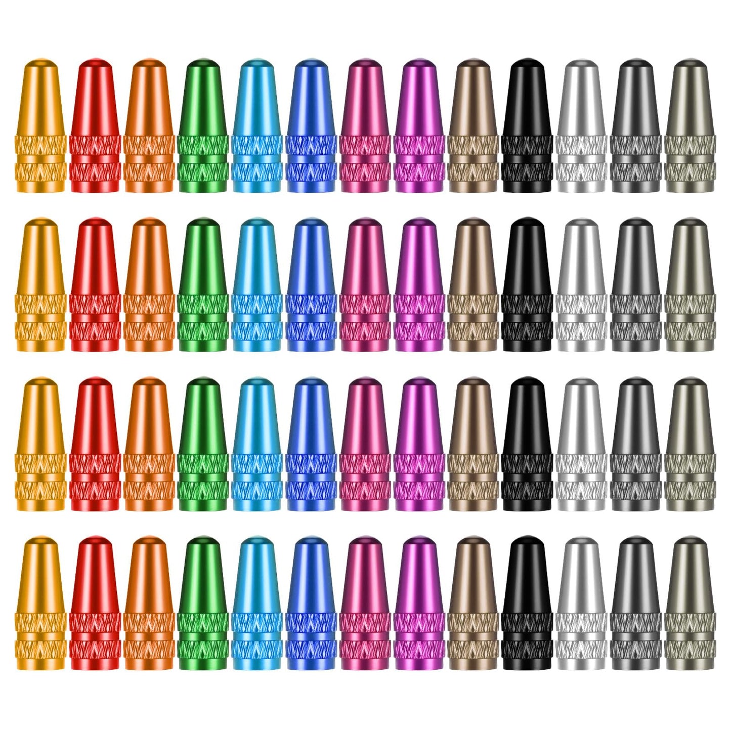 XLIUAX 52pcs Presta Valve Caps, Multicolor Bike Tire Air Caps Aluminum Presta Valve Cover French Bicycle Valve Stem Cap Dust Stem Covers Compatiable with Most Bike, Rocket Style