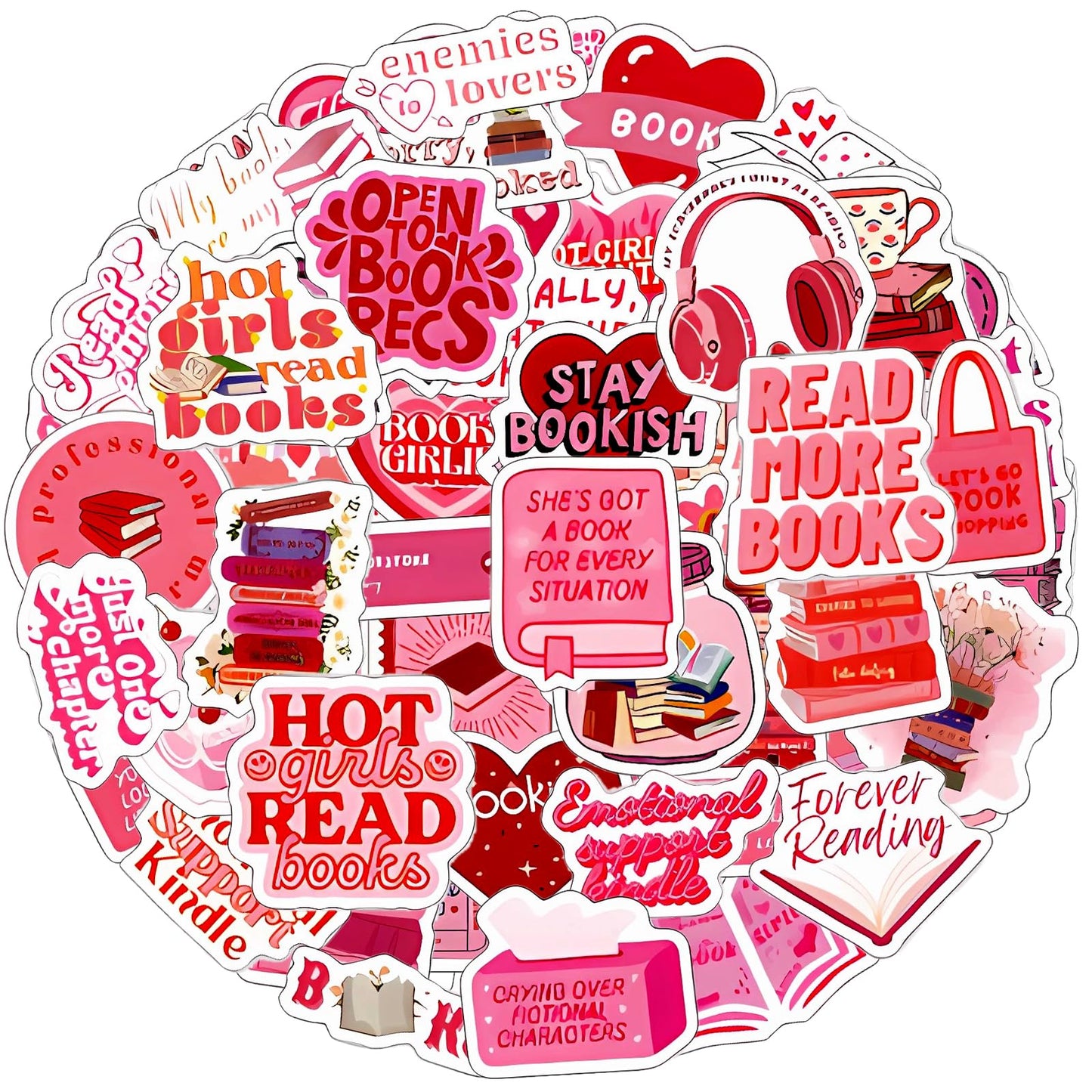 60PCS Pink Bookish Stickers, GEEHUA Book Sticker for Kindle, Booktok Reading Decals, Aesthetic Pink Book Lovers Gifts for Laptops Scrapbooks Water Bottles Skateboards Women Girls Teens