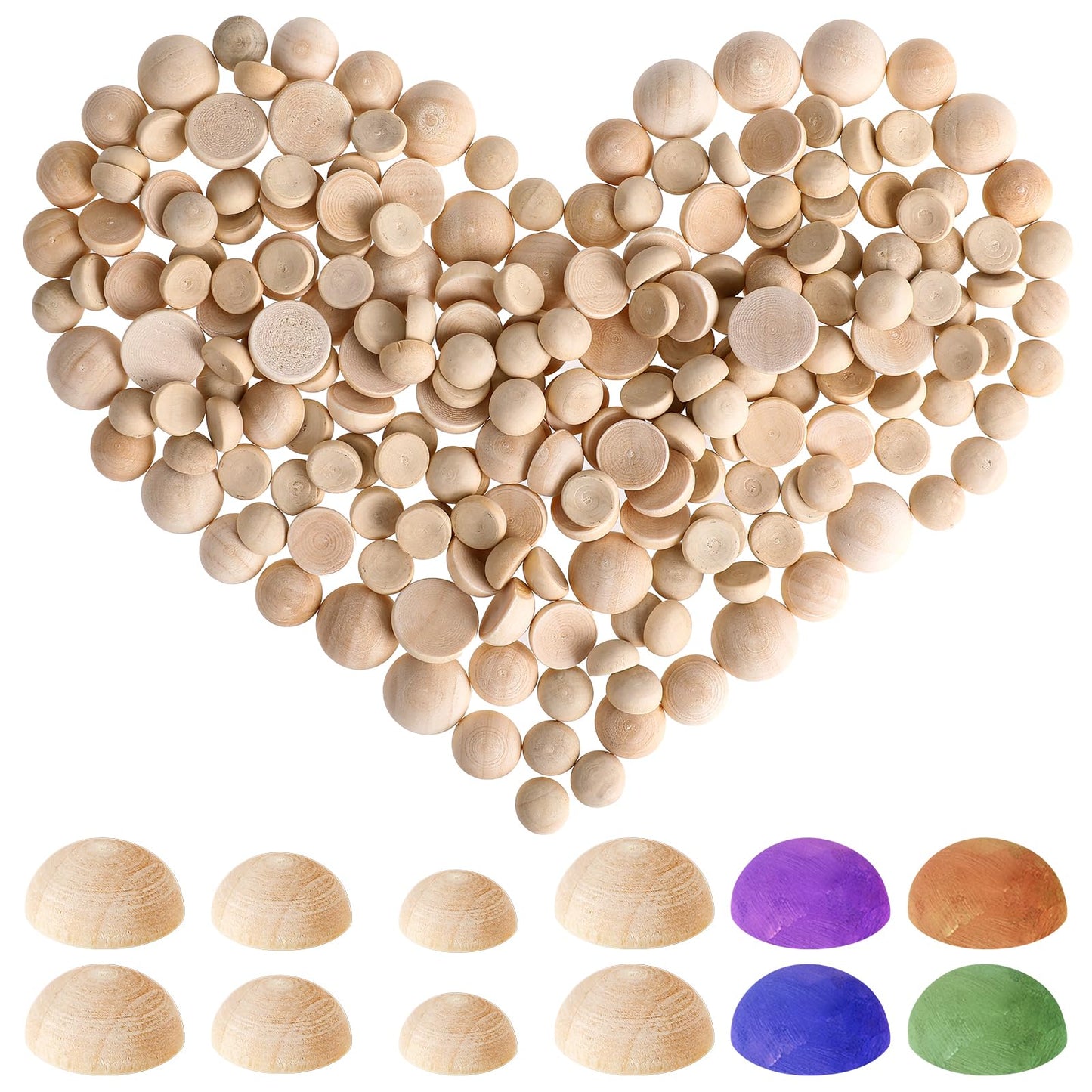Giantree 200 Pcs Half Wood Balls, 12mm / 10/12/15mm Unfinished Round Split Natural Wood Balls for Paint DIY Craft Kids Arts Toy Home Party Decoration(125pcs 10mm+50pcs 12mm+25pcs 15mm)