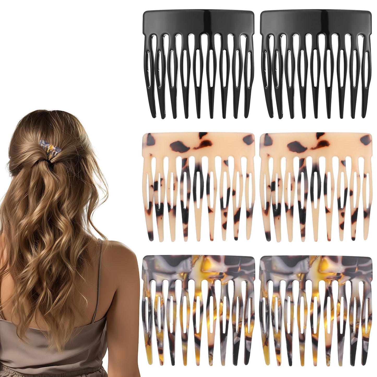 Molain 6 Pcs French Side Combs, Side Combs for Women Decorative Hair Comb Women's Bun Strong Hold Clips Styling Accessories for French Twist