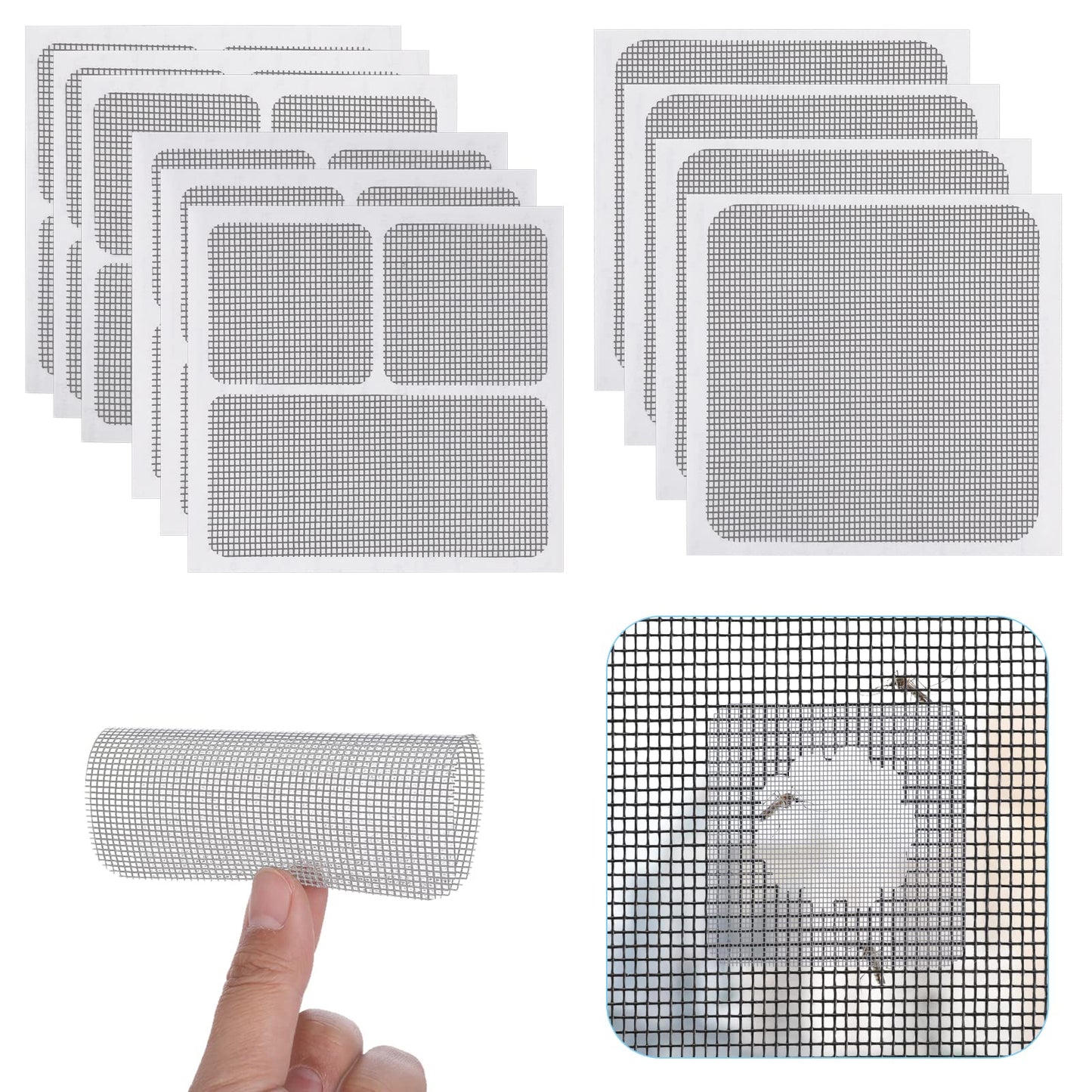Cobee Fly Screens for Window, 10 Sheets 3 Sizes Self-Adhesive Window Screen Quick Repair Patches Kit Fiberglass Screen Door Replacement Repair Mesh Wall Repair Patches Drywall Tools Wall Hole(Gray)