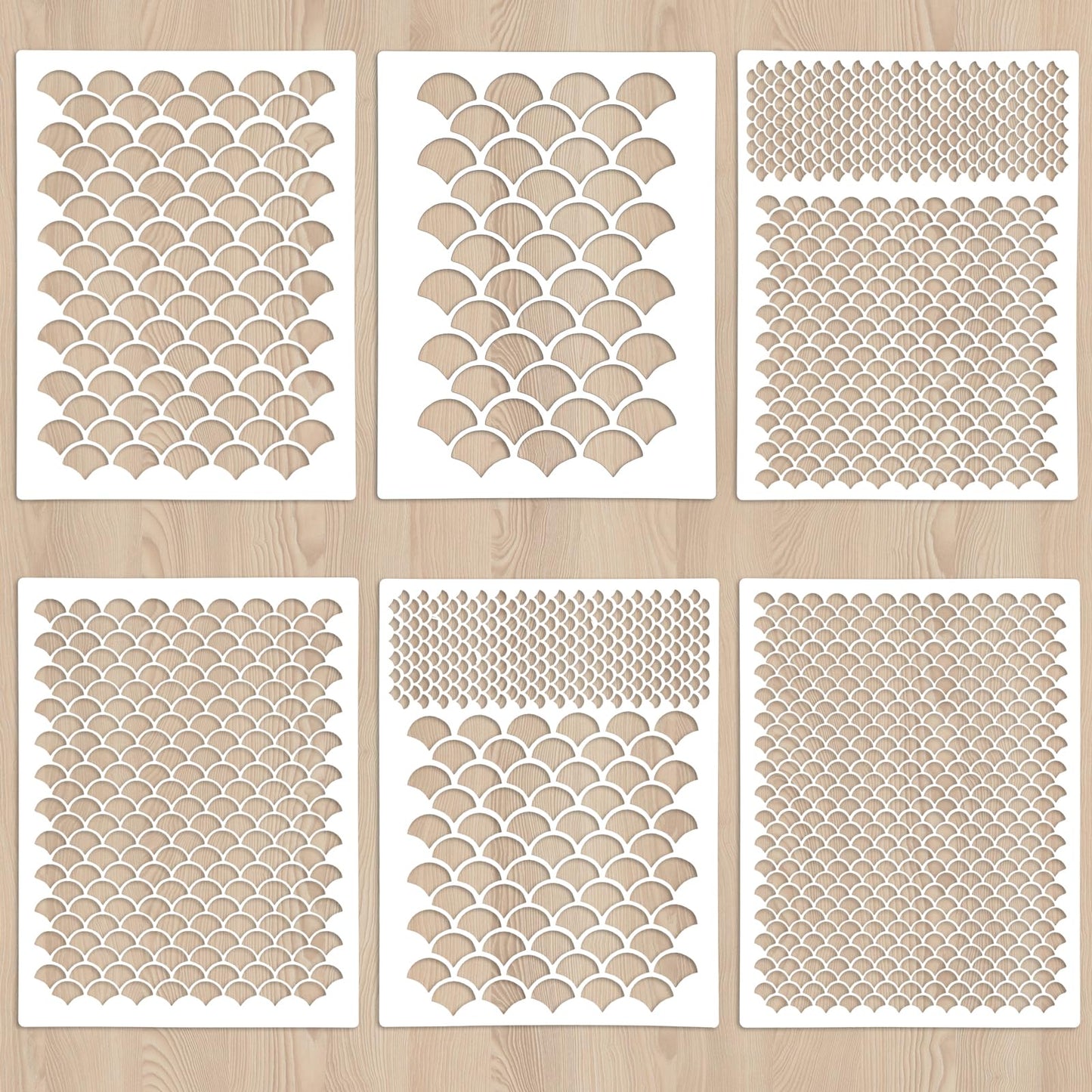 Giantree 6 Pcs Fish Scale Stencils, Mermaid Scale Stencils Reusable Face Painting Stencils DIY Art Painting Templates for Painting on Walls, Bodies, Fabrics, Furniture