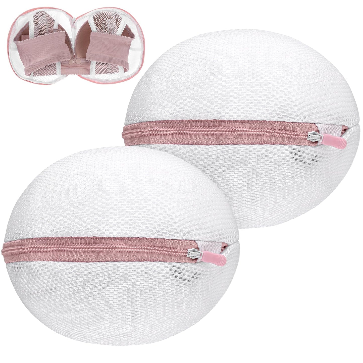 cobee Large Bra Washing Bags for Laundry, 2 Pack Ball Shape Mesh Wash Bag For Bras with Zipper, Women Lingerie Bags for Washing Machine/Washer(2Pcs Pink)