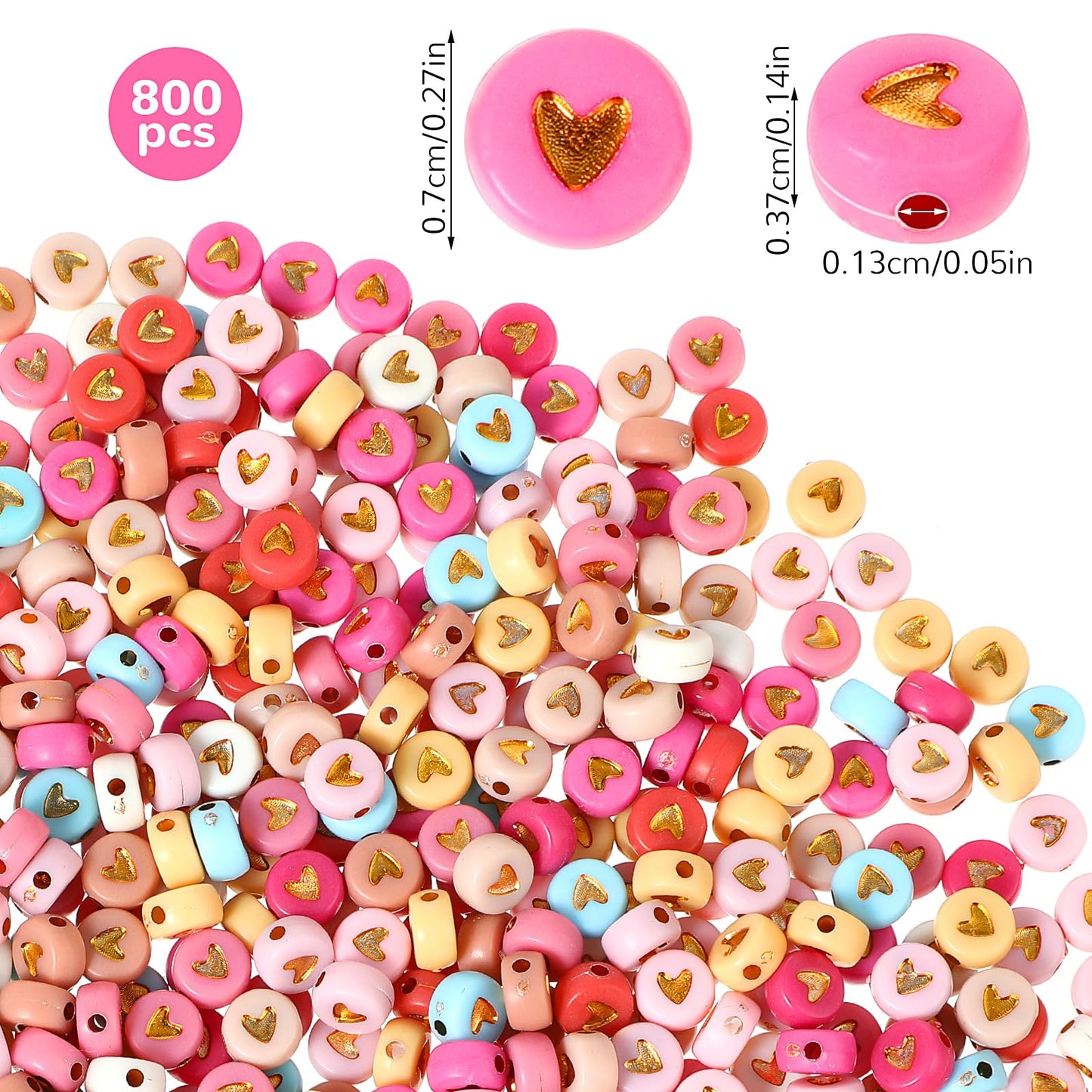 Yuanchu 800Pcs Round Acrylic Love Beads 4x7mm Colorful Heart Shaped Beads Mixed Color Plastic Loose Spacer Beads for Jewelry Making Bracelets Making DIY Necklace Earring Key Chains