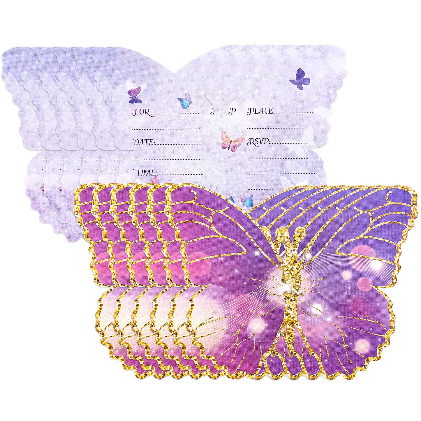 Amabro 12PCS Butterfly Invitation Cards, Birthday Party Invitations Bronzing Butterfly Painted Pattern Invitation Cards for Women Girls Boys Kids Birthday Wedding Dinner Party